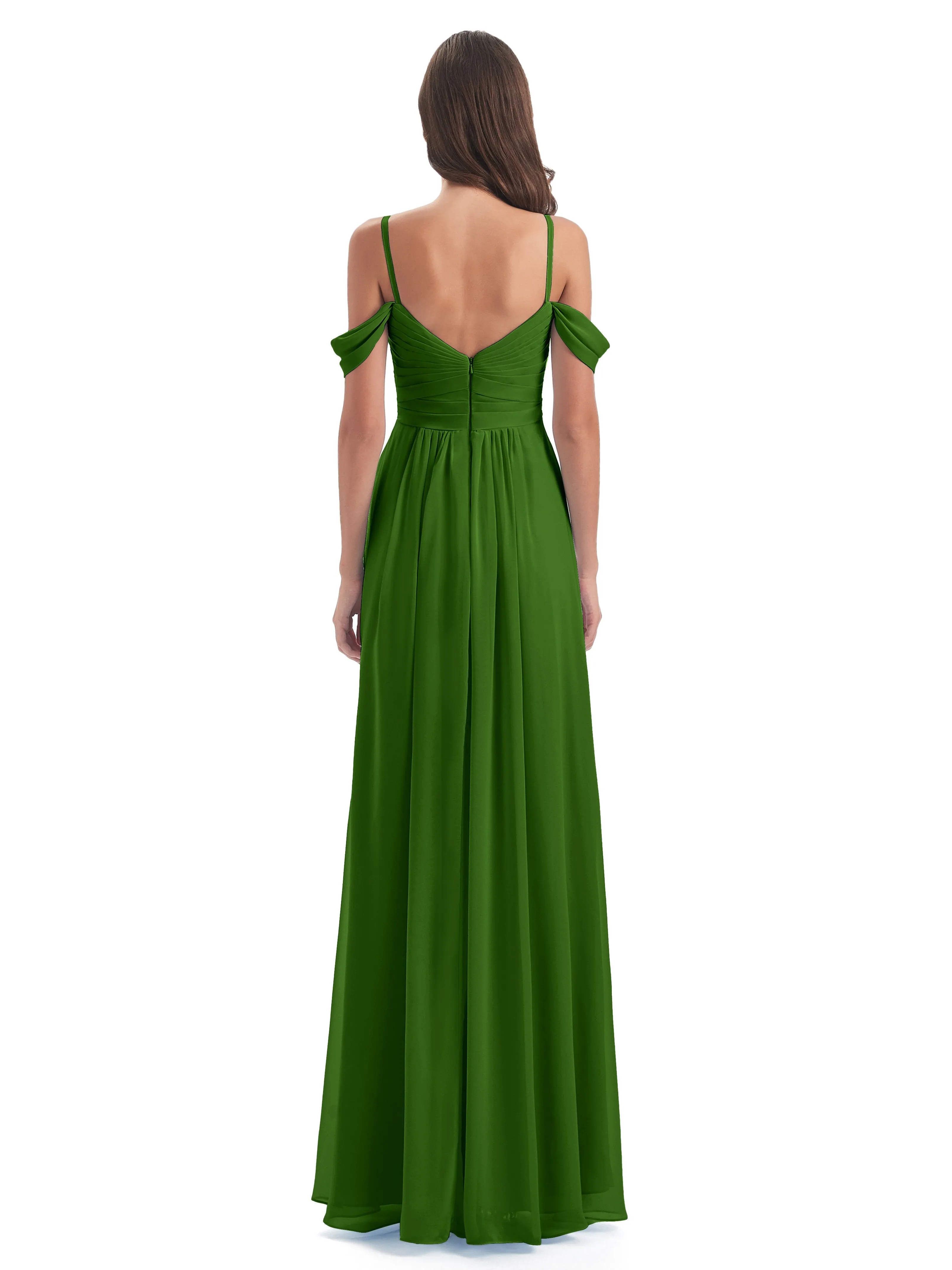 Orla Chiffon Elegant Spaghetti Straps Split Long Bridesmaid Dresses