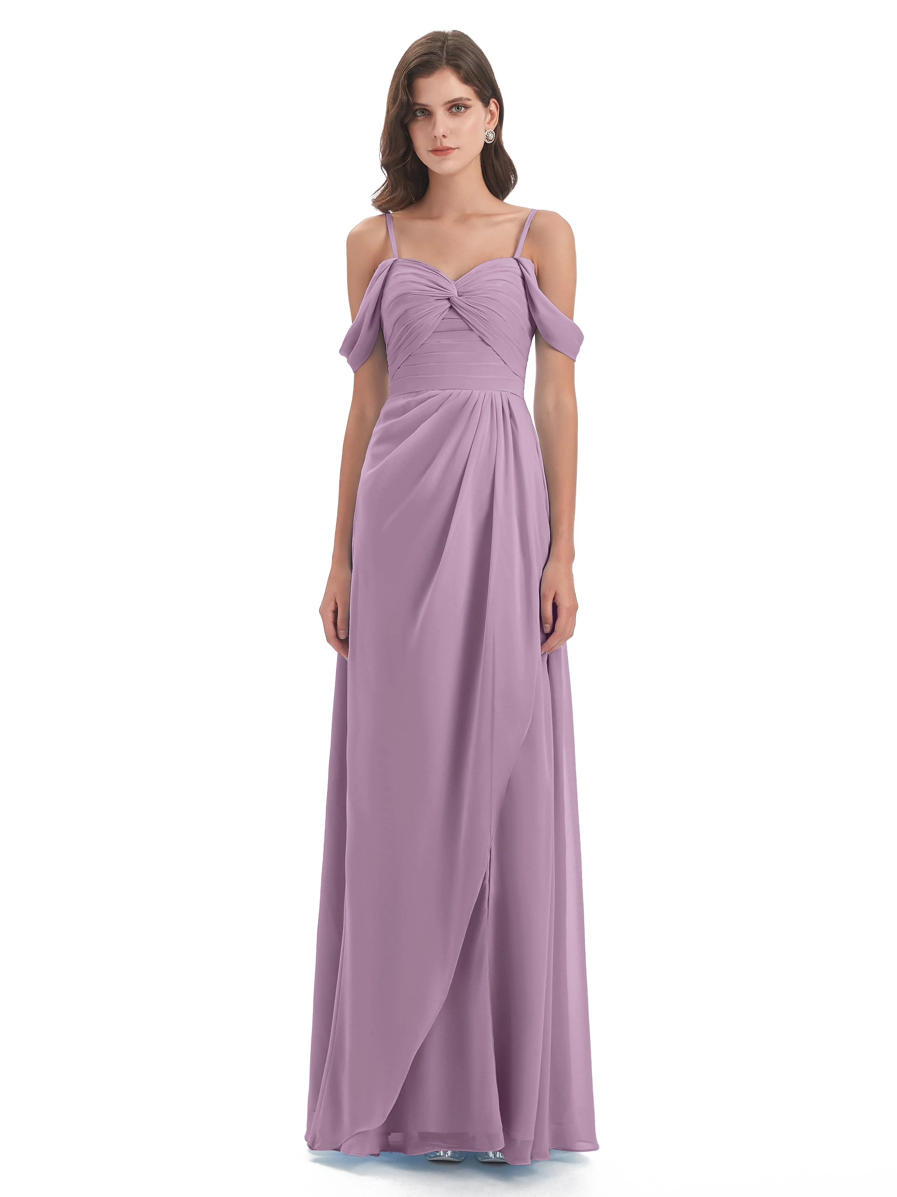 Orla Chiffon Elegant Spaghetti Straps Split Long Bridesmaid Dresses