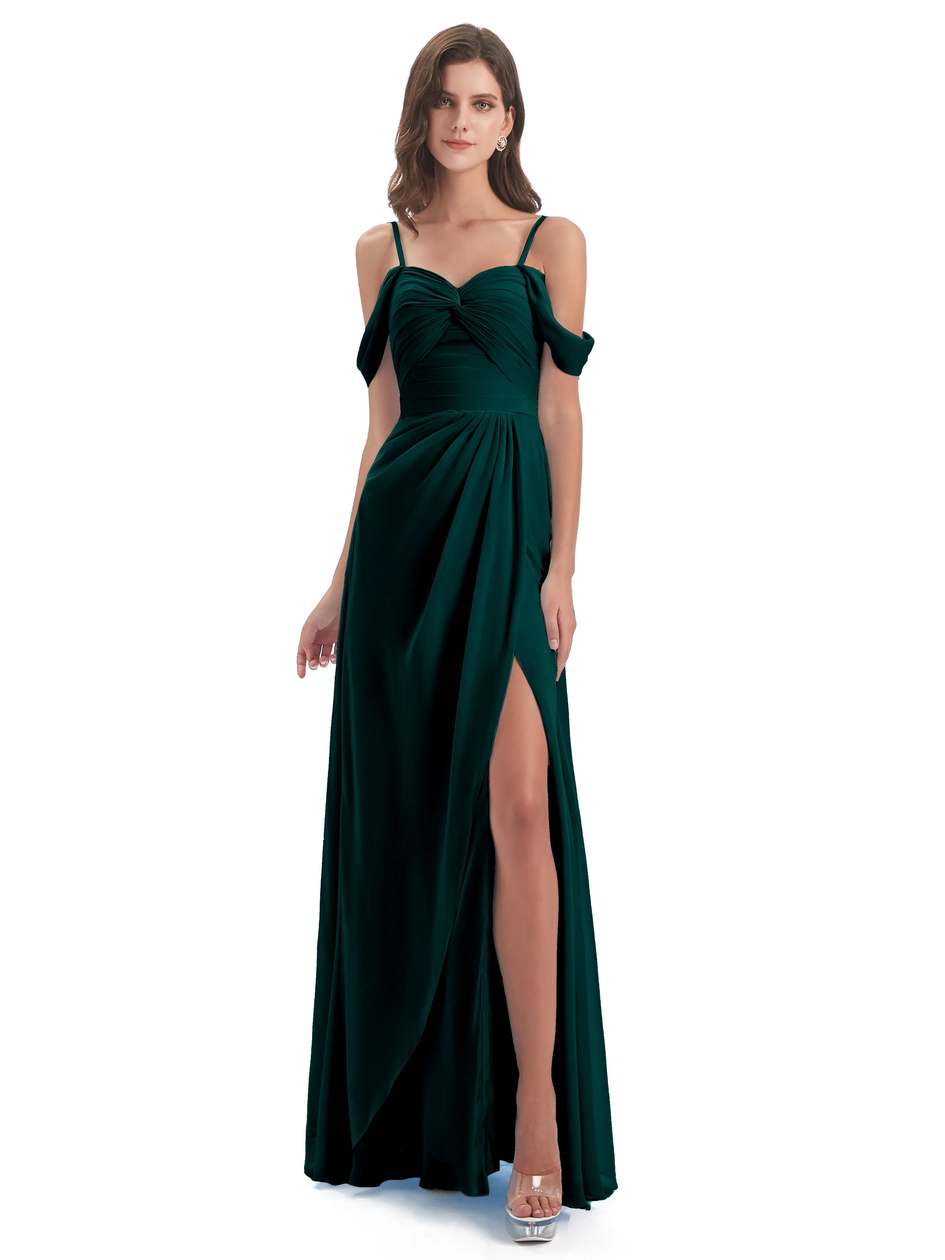 Orla Chiffon Elegant Spaghetti Straps Split Long Bridesmaid Dresses