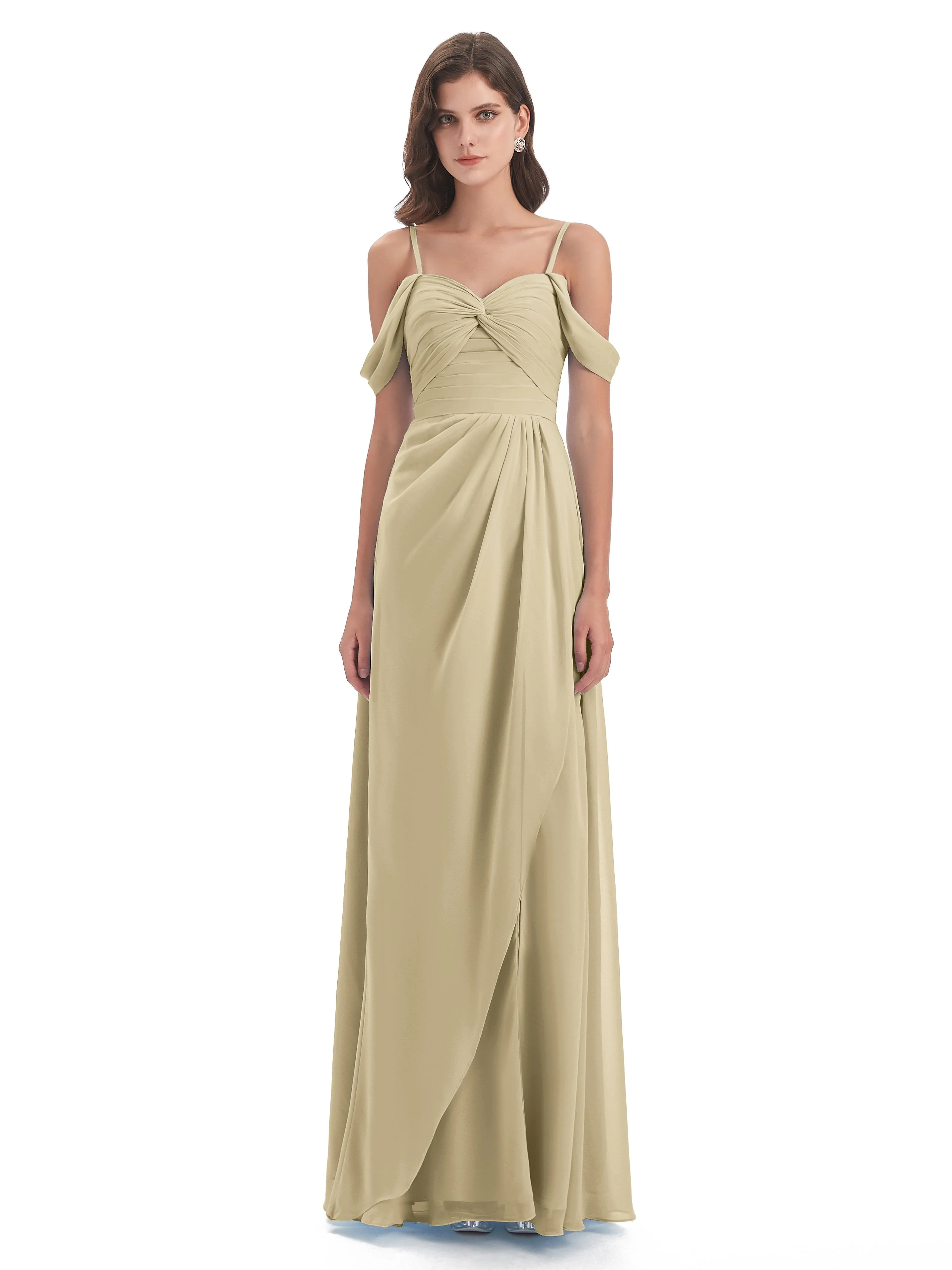 Orla Chiffon Elegant Spaghetti Straps Split Long Bridesmaid Dresses