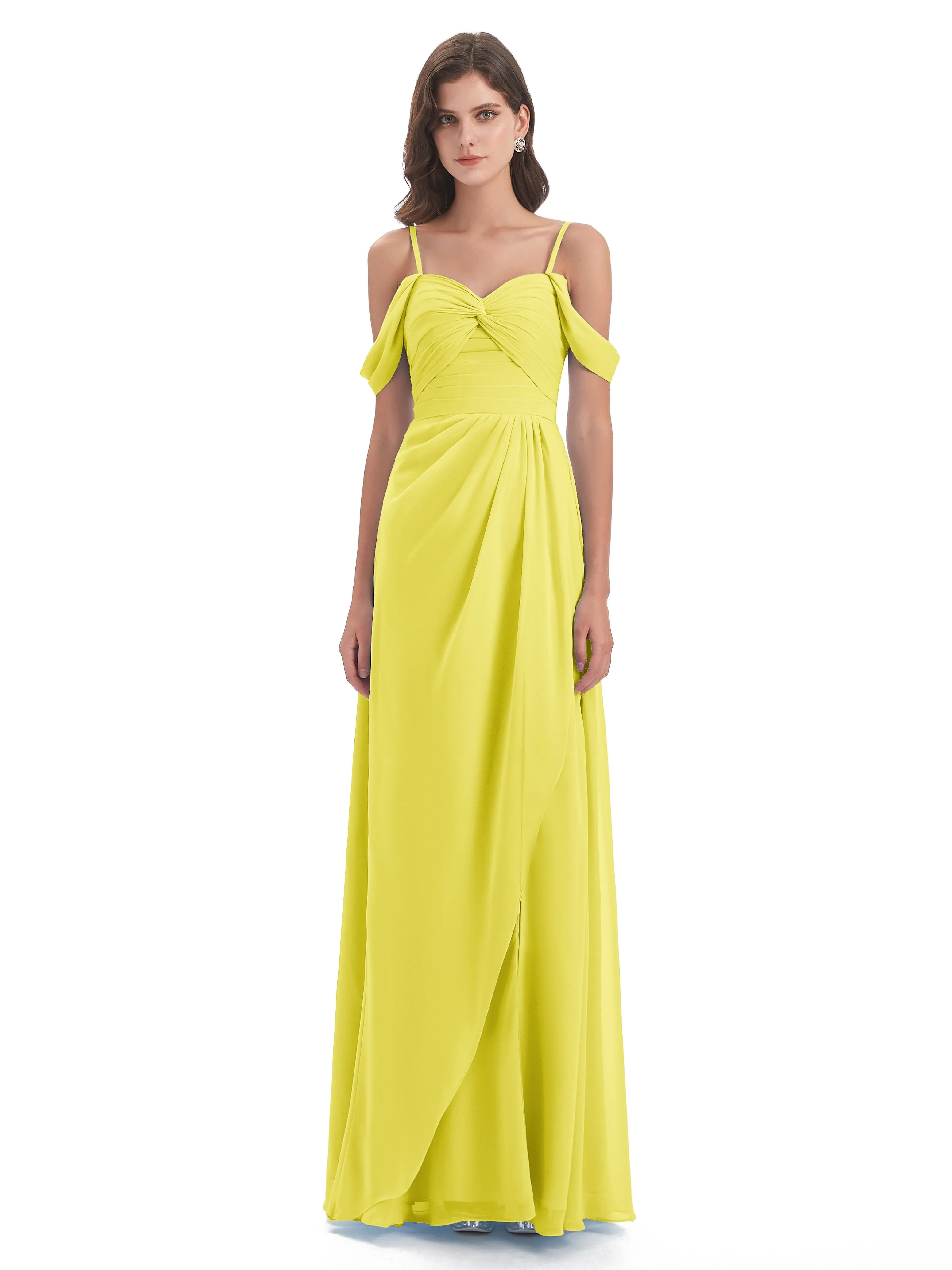 Orla Chiffon Elegant Spaghetti Straps Split Long Bridesmaid Dresses