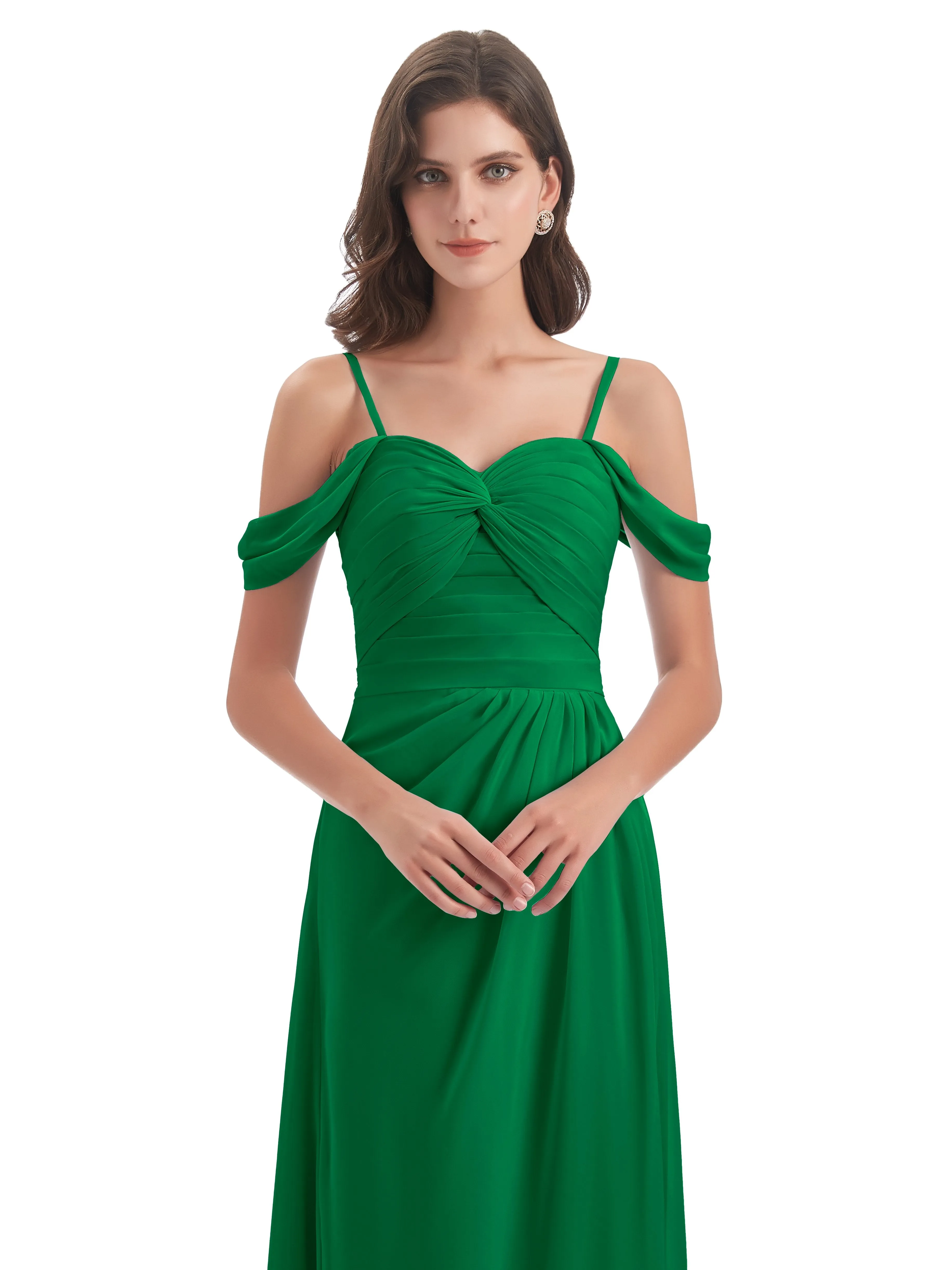 Orla Chiffon Elegant Spaghetti Straps Split Long Bridesmaid Dresses