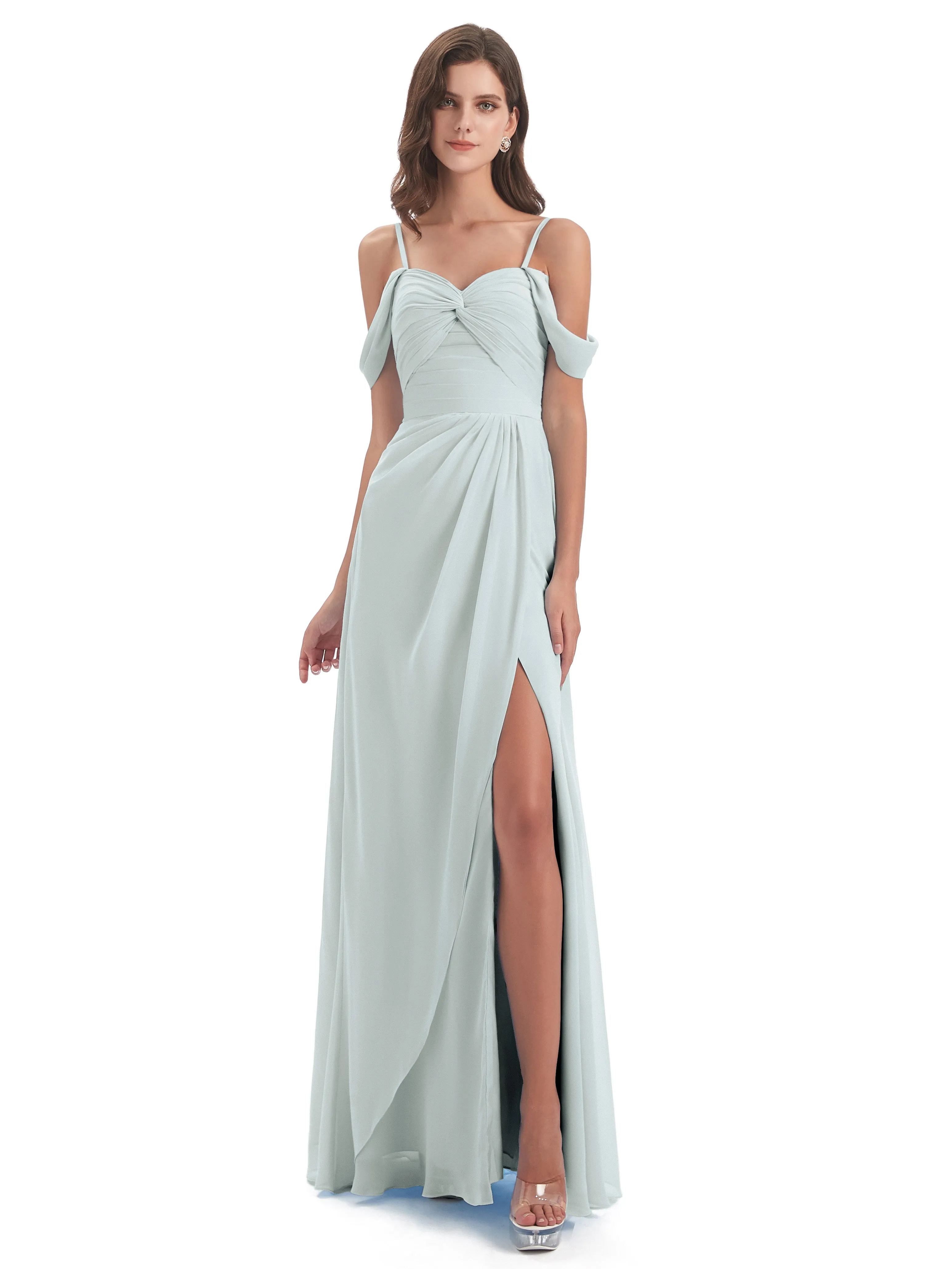 Orla Chiffon Elegant Spaghetti Straps Split Long Bridesmaid Dresses