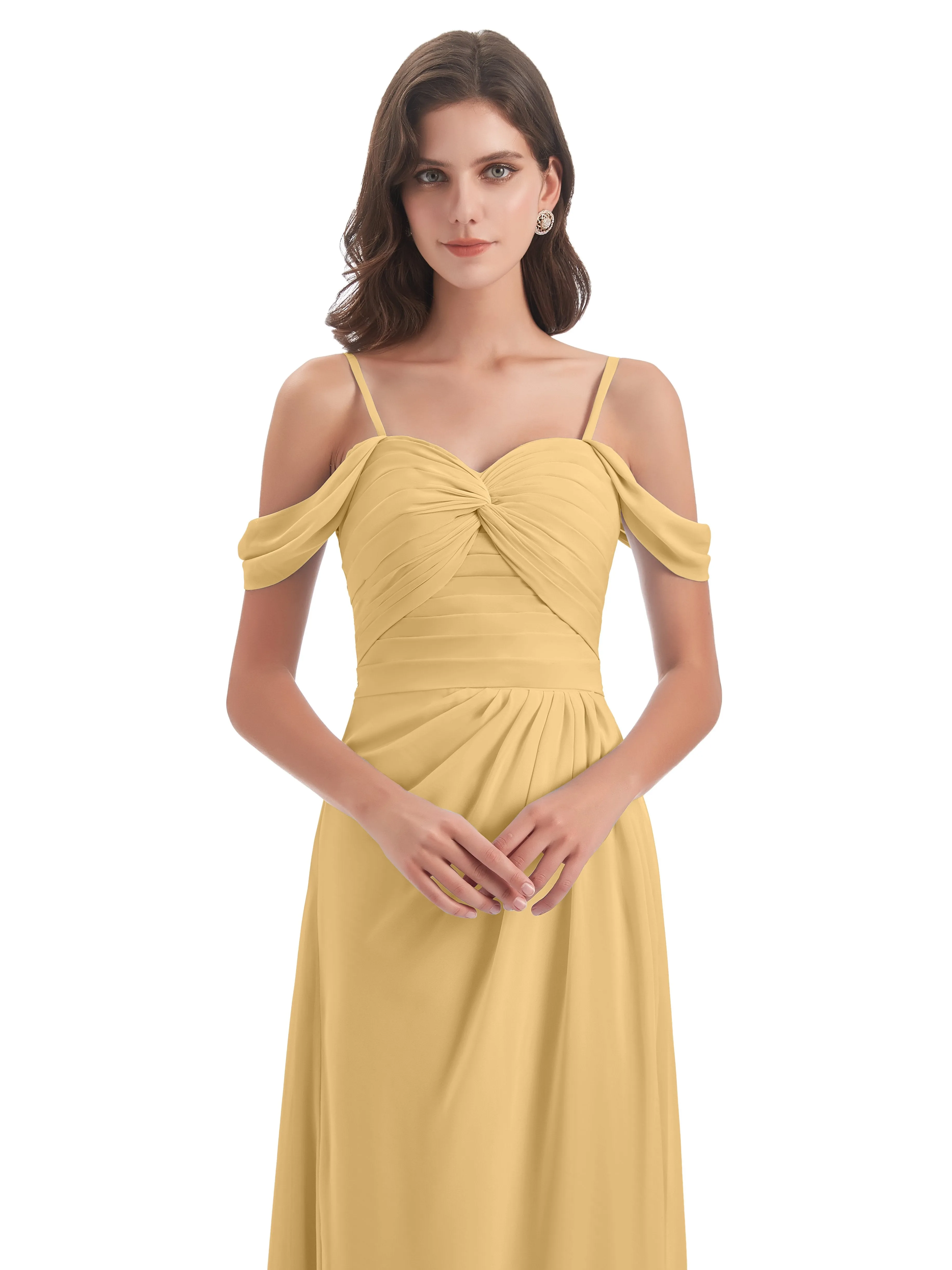 Orla Chiffon Elegant Spaghetti Straps Split Long Bridesmaid Dresses