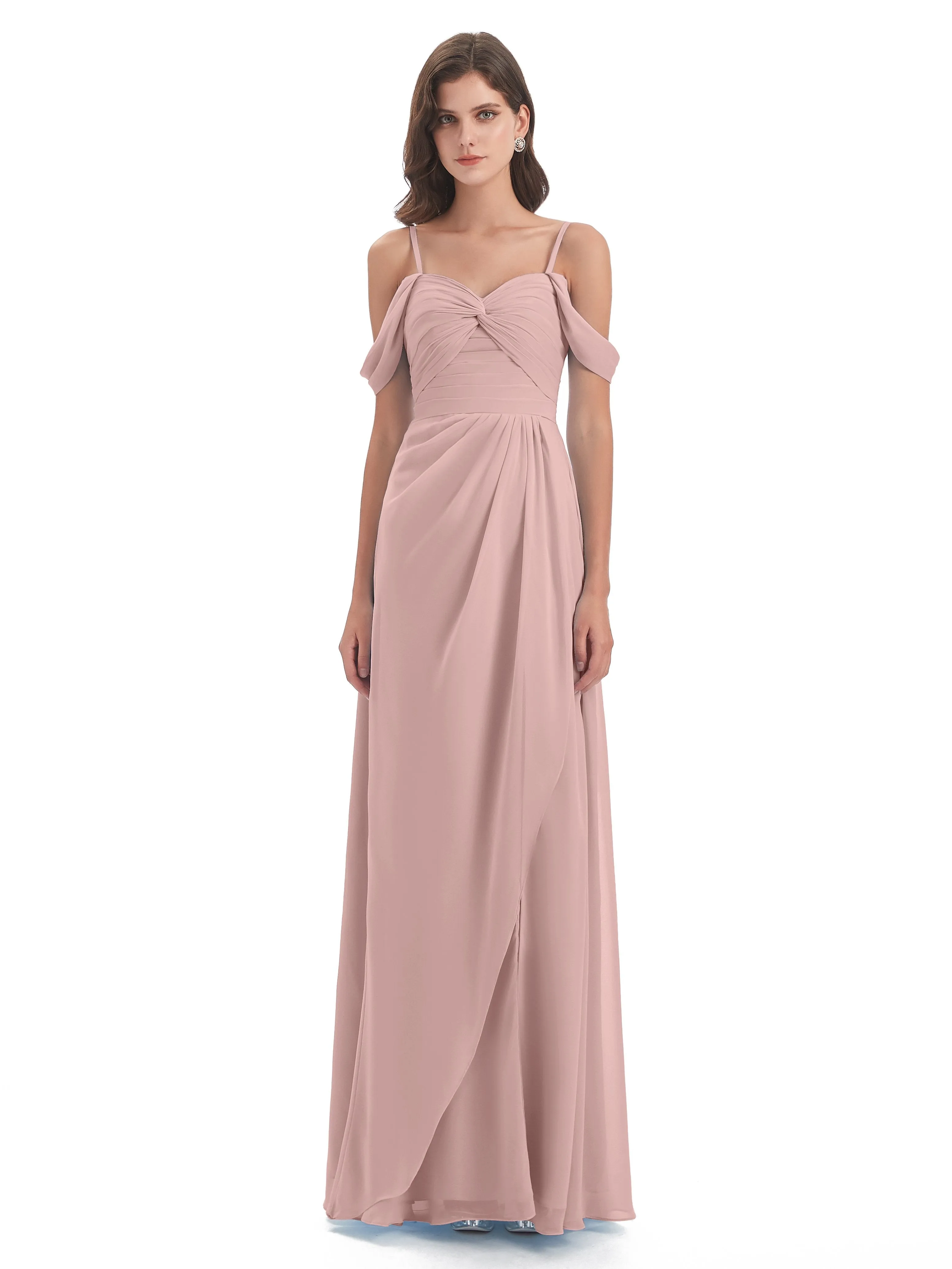 Orla Chiffon Elegant Spaghetti Straps Split Long Bridesmaid Dresses