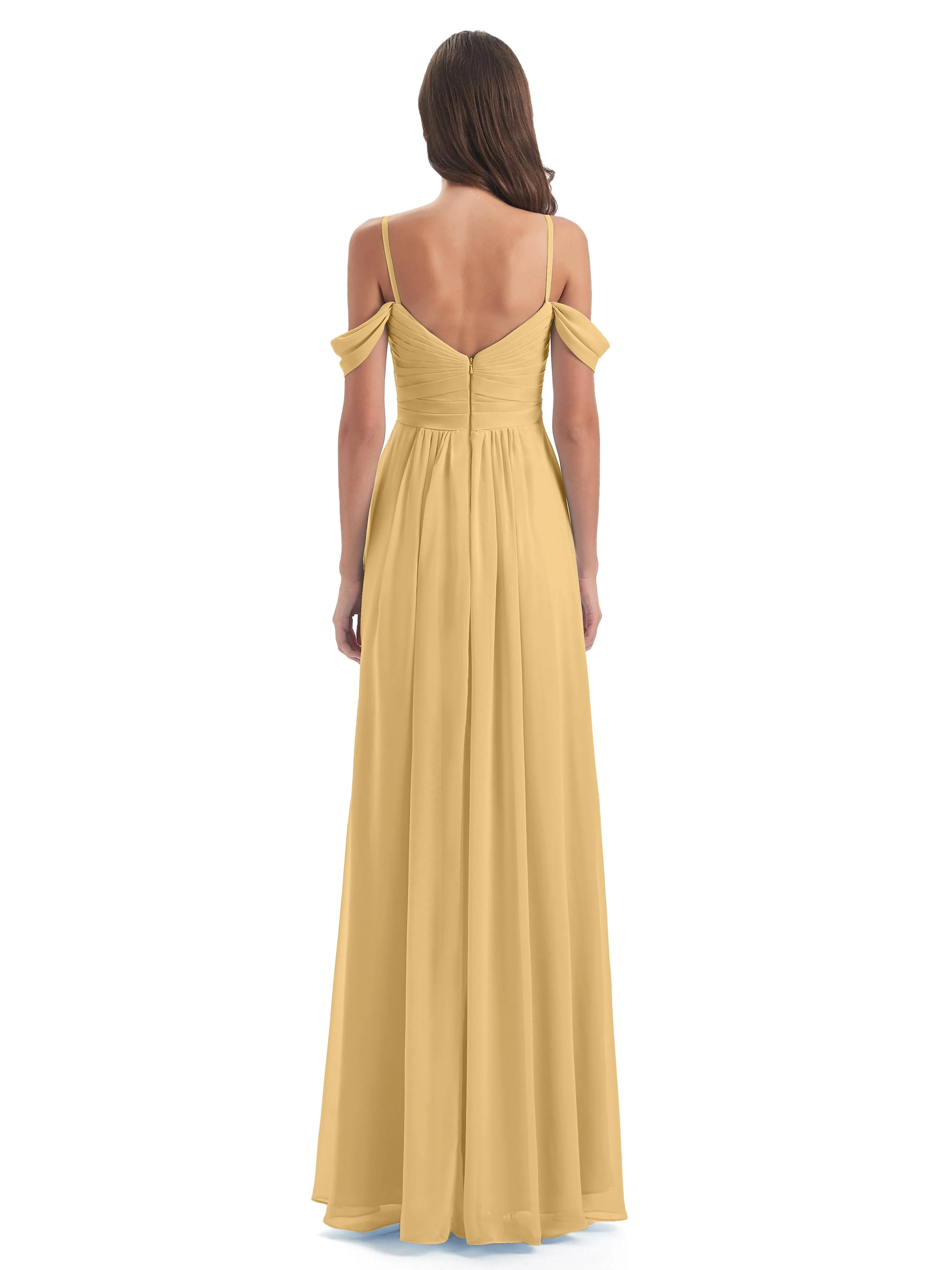 Orla Chiffon Elegant Spaghetti Straps Split Long Bridesmaid Dresses