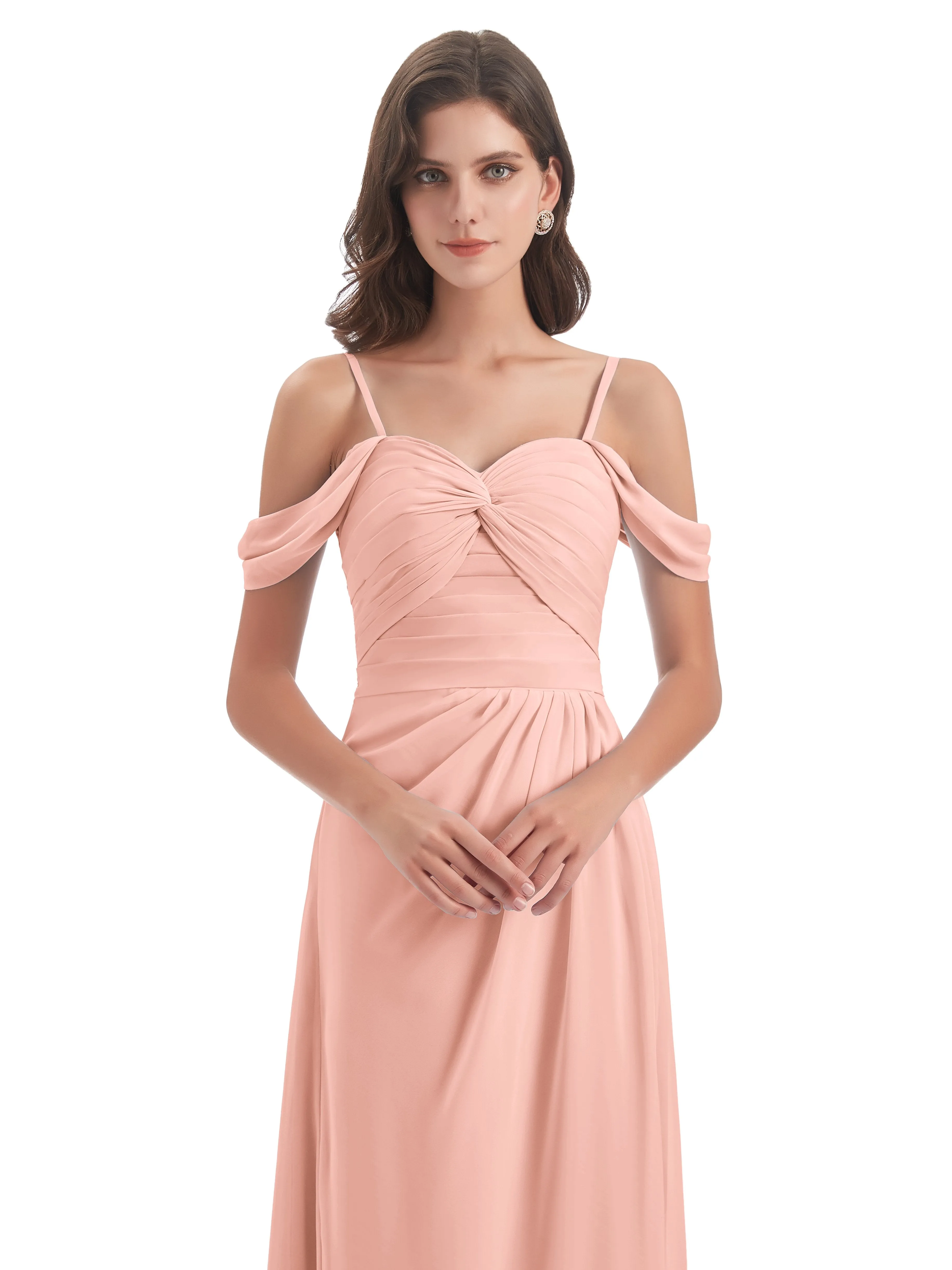 Orla Chiffon Elegant Spaghetti Straps Split Long Bridesmaid Dresses