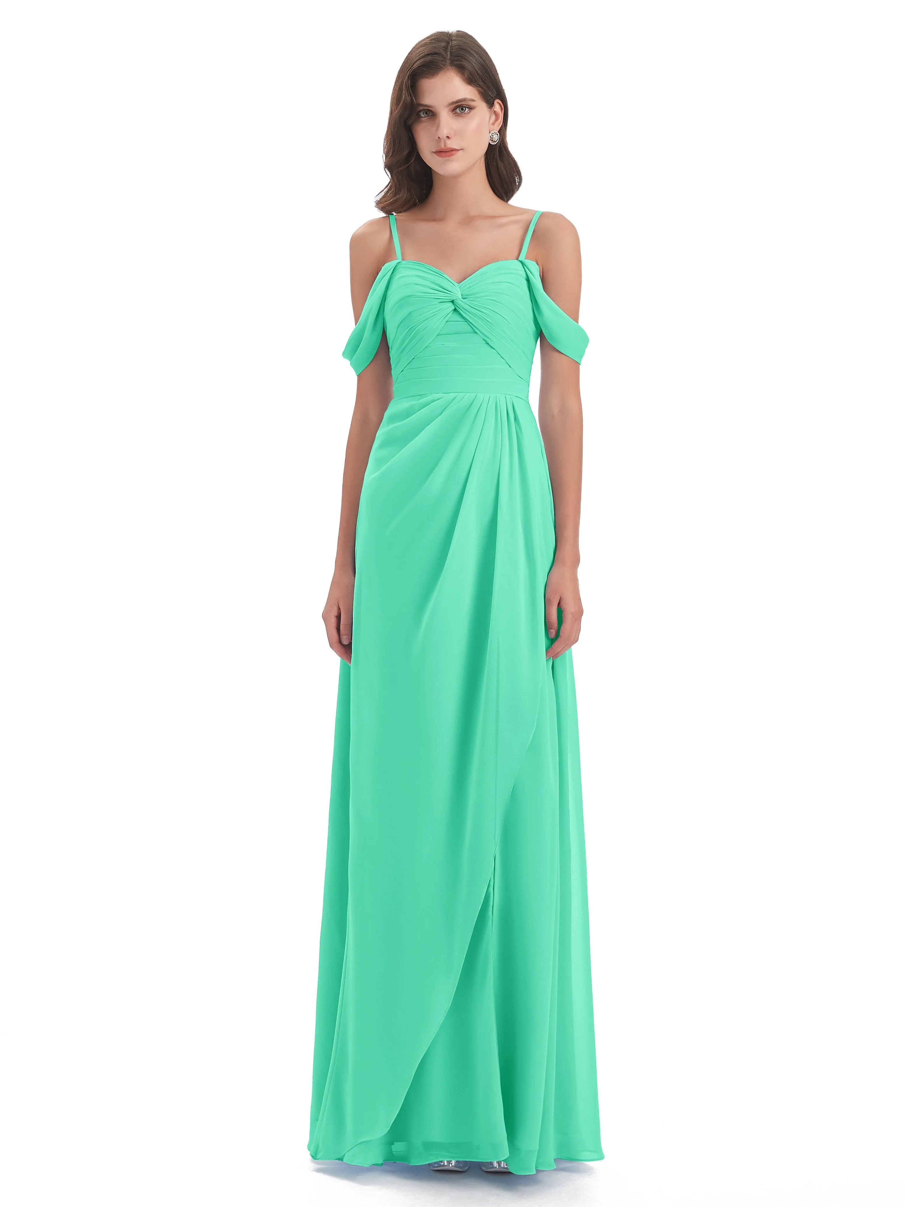 Orla Chiffon Elegant Spaghetti Straps Split Long Bridesmaid Dresses