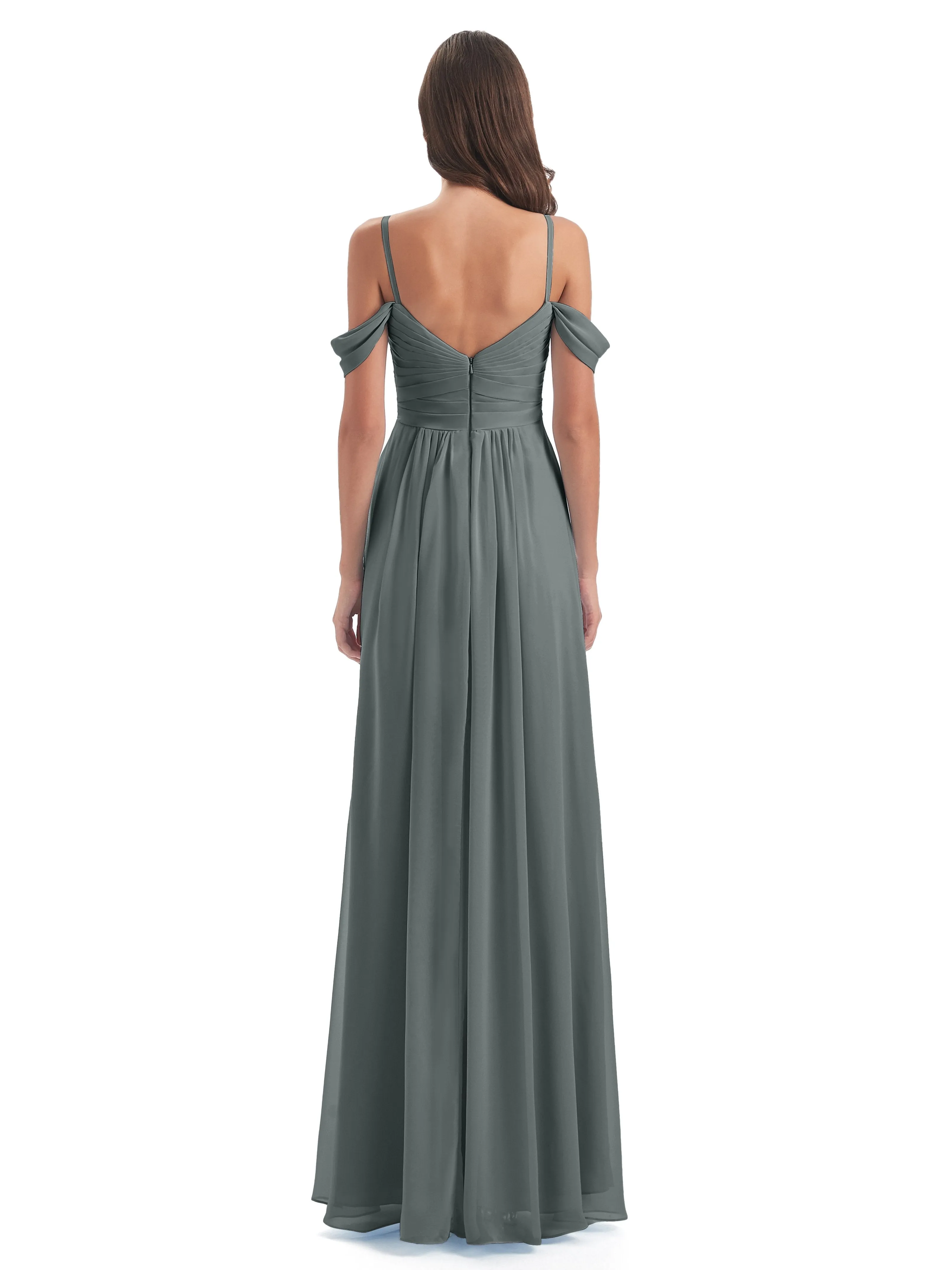 Orla Chiffon Elegant Spaghetti Straps Split Long Bridesmaid Dresses