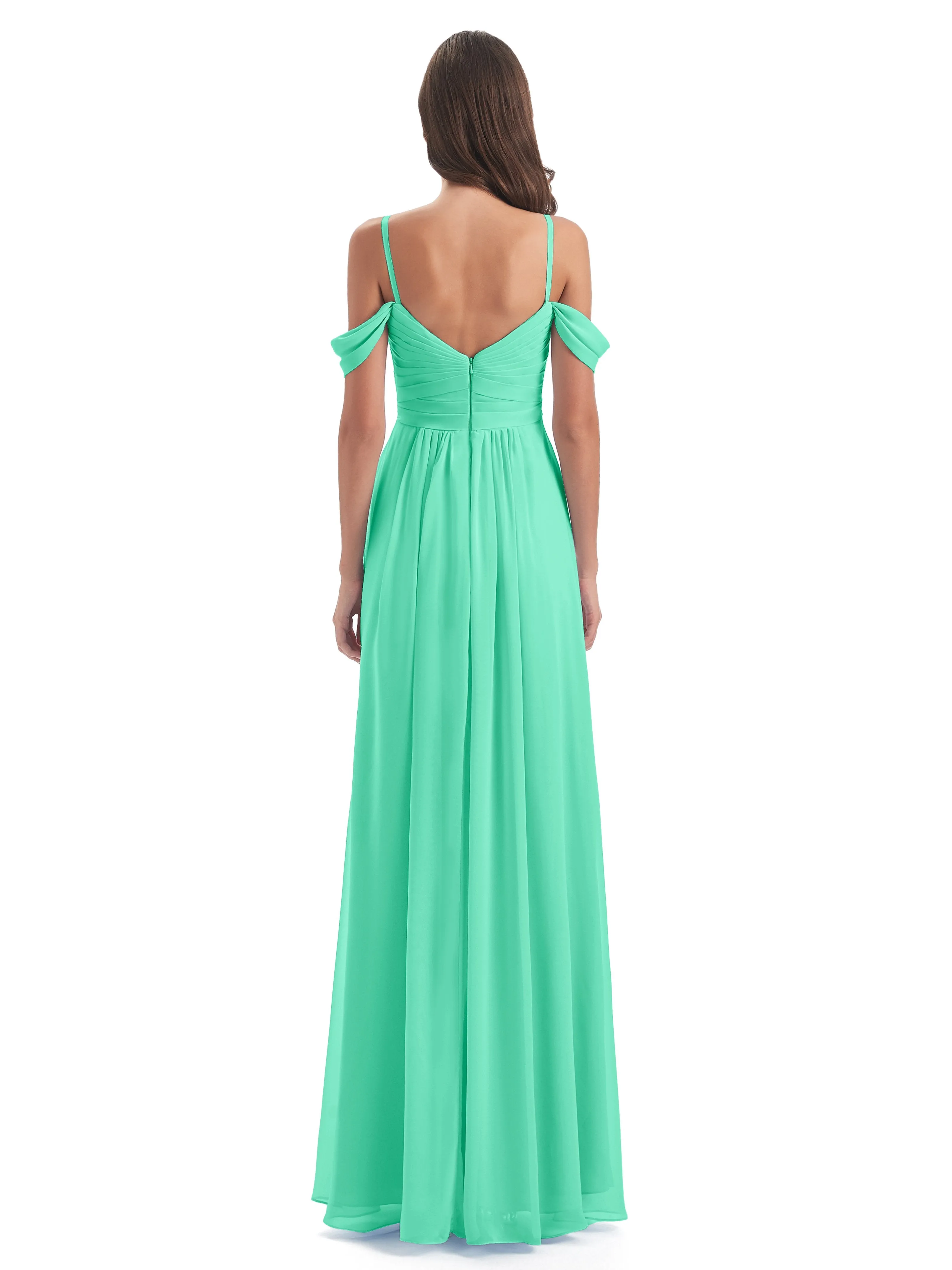 Orla Chiffon Elegant Spaghetti Straps Split Long Bridesmaid Dresses