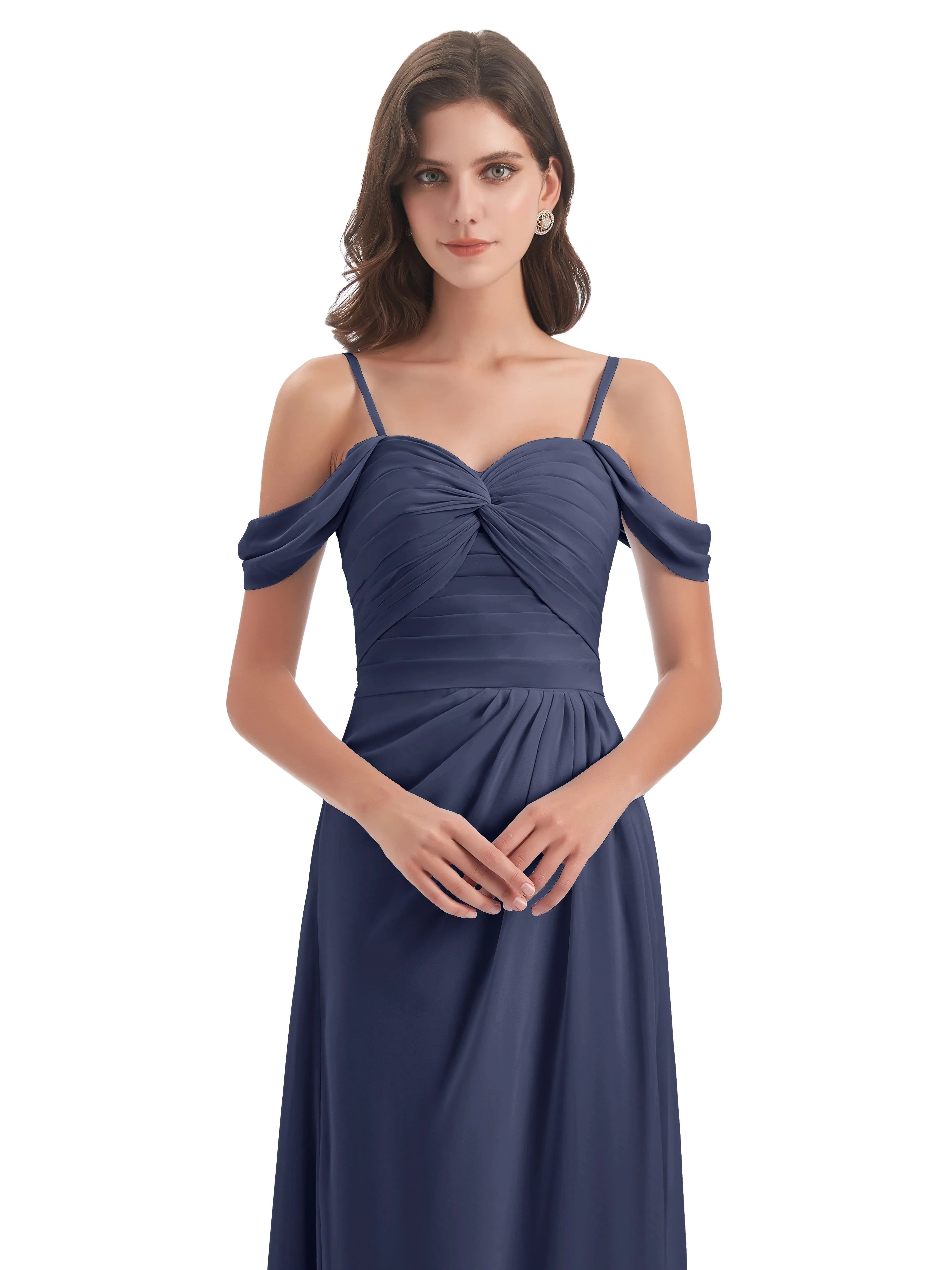 Orla Chiffon Elegant Spaghetti Straps Split Long Bridesmaid Dresses