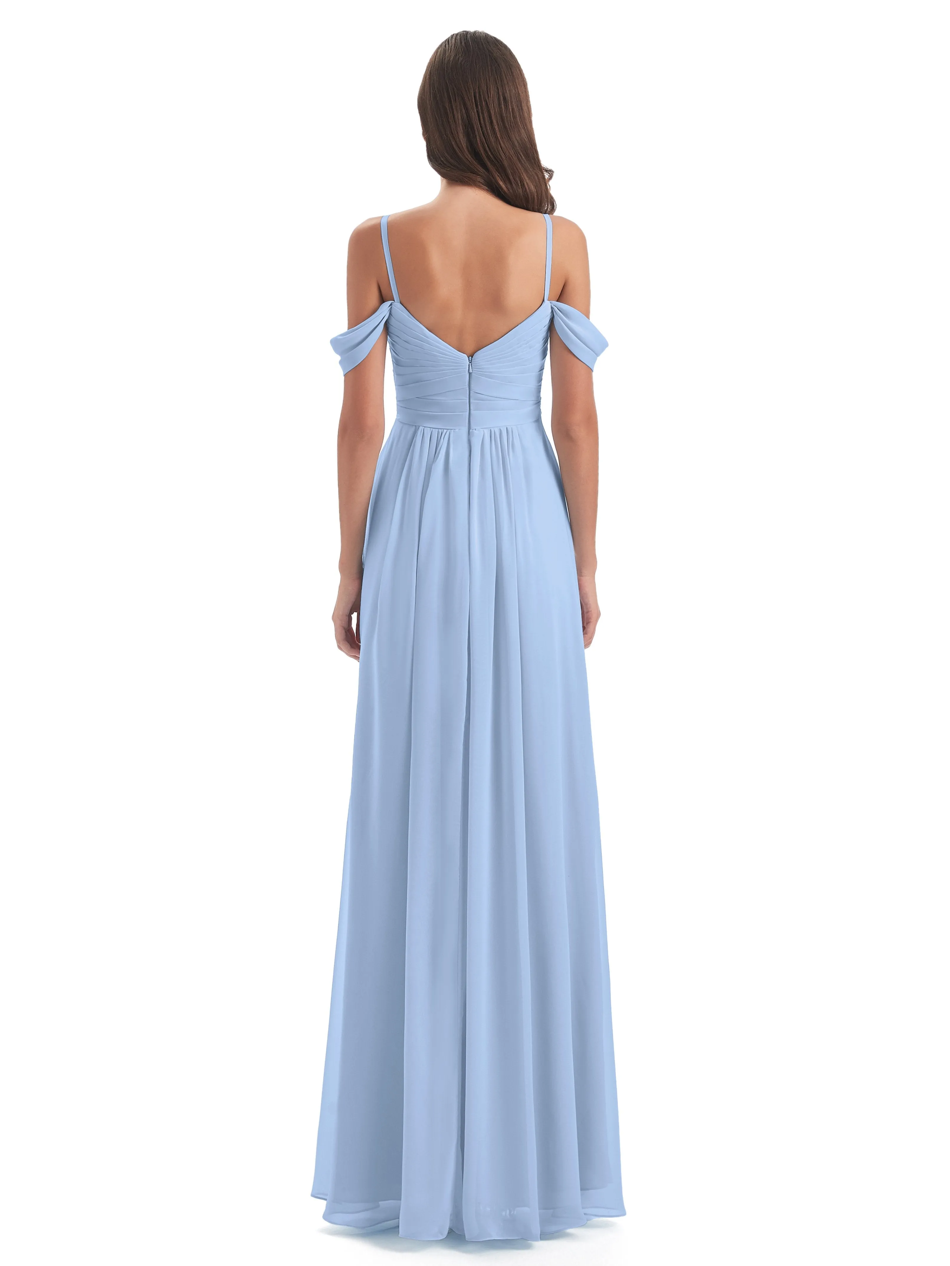 Orla Chiffon Elegant Spaghetti Straps Split Long Bridesmaid Dresses