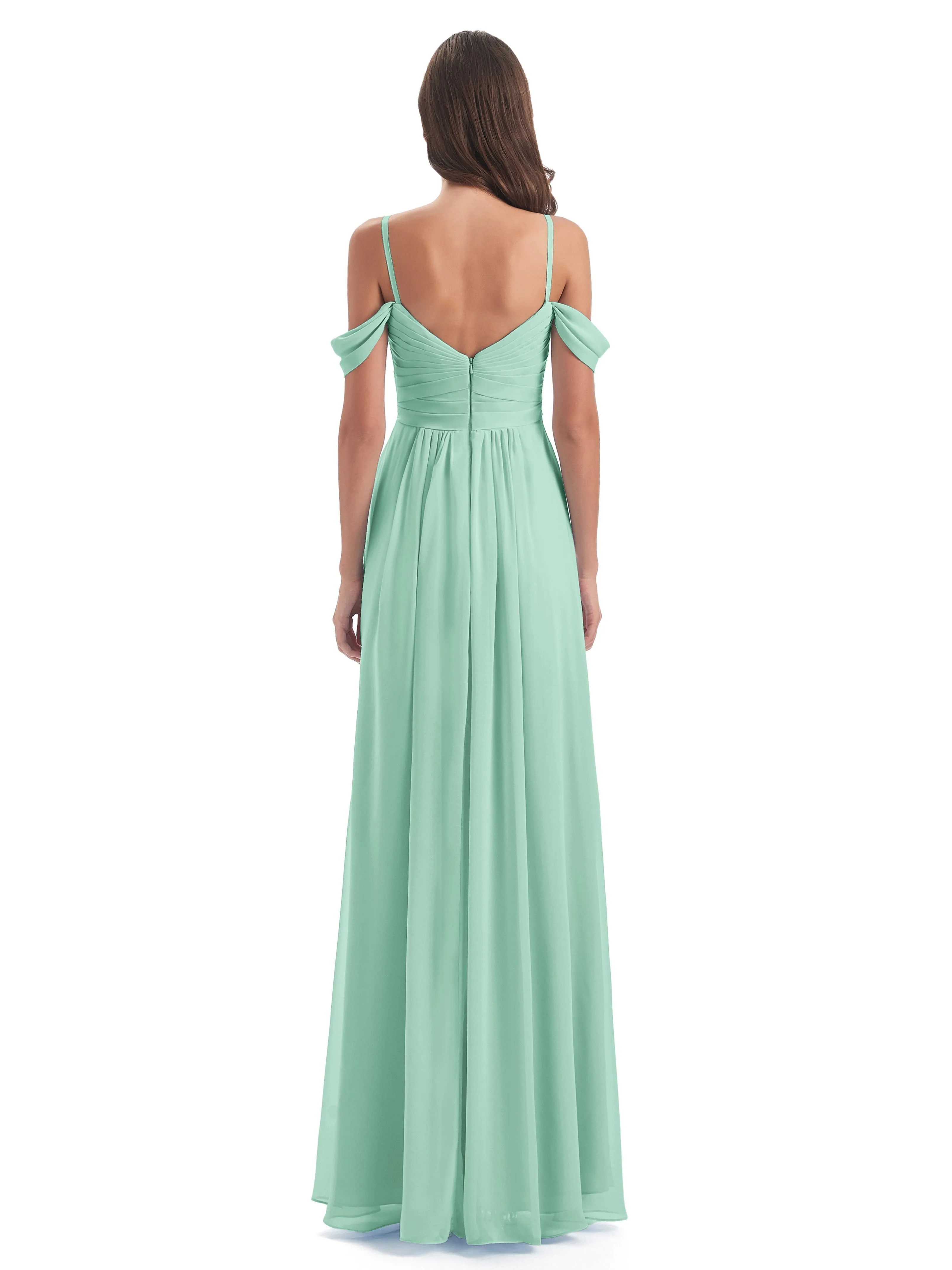 Orla Chiffon Elegant Spaghetti Straps Split Long Bridesmaid Dresses