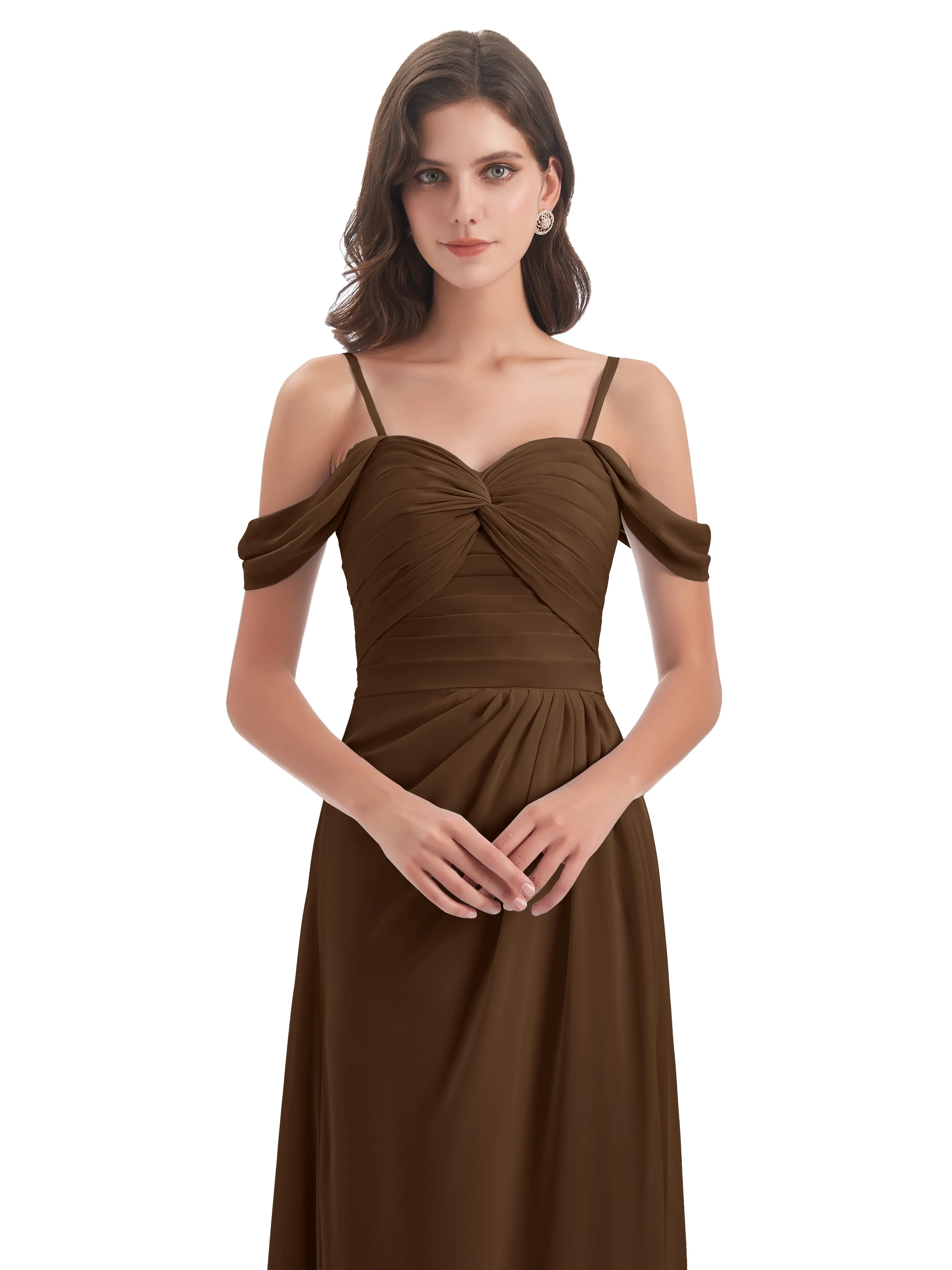 Orla Chiffon Elegant Spaghetti Straps Split Long Bridesmaid Dresses