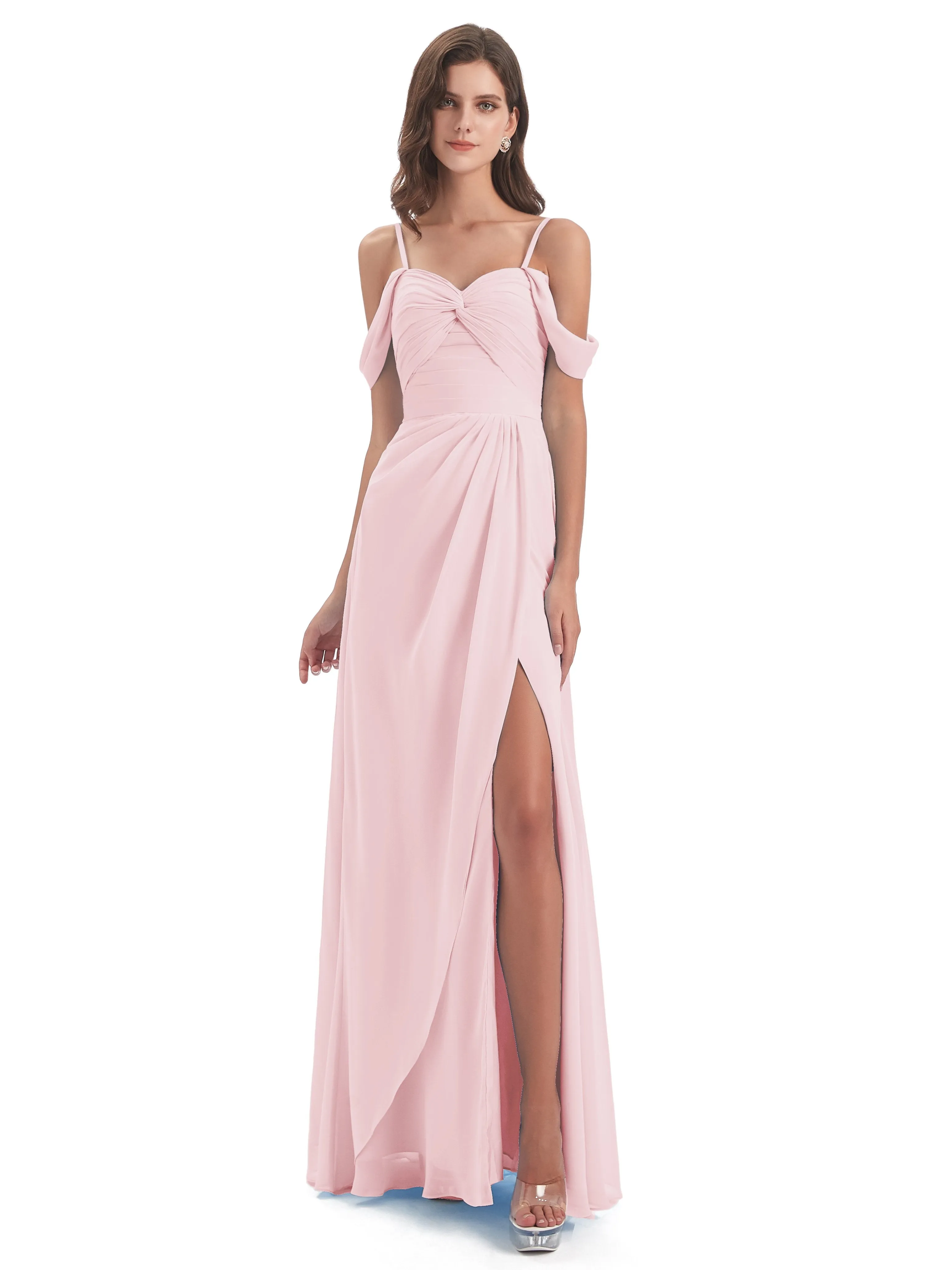 Orla Chiffon Elegant Spaghetti Straps Split Long Bridesmaid Dresses