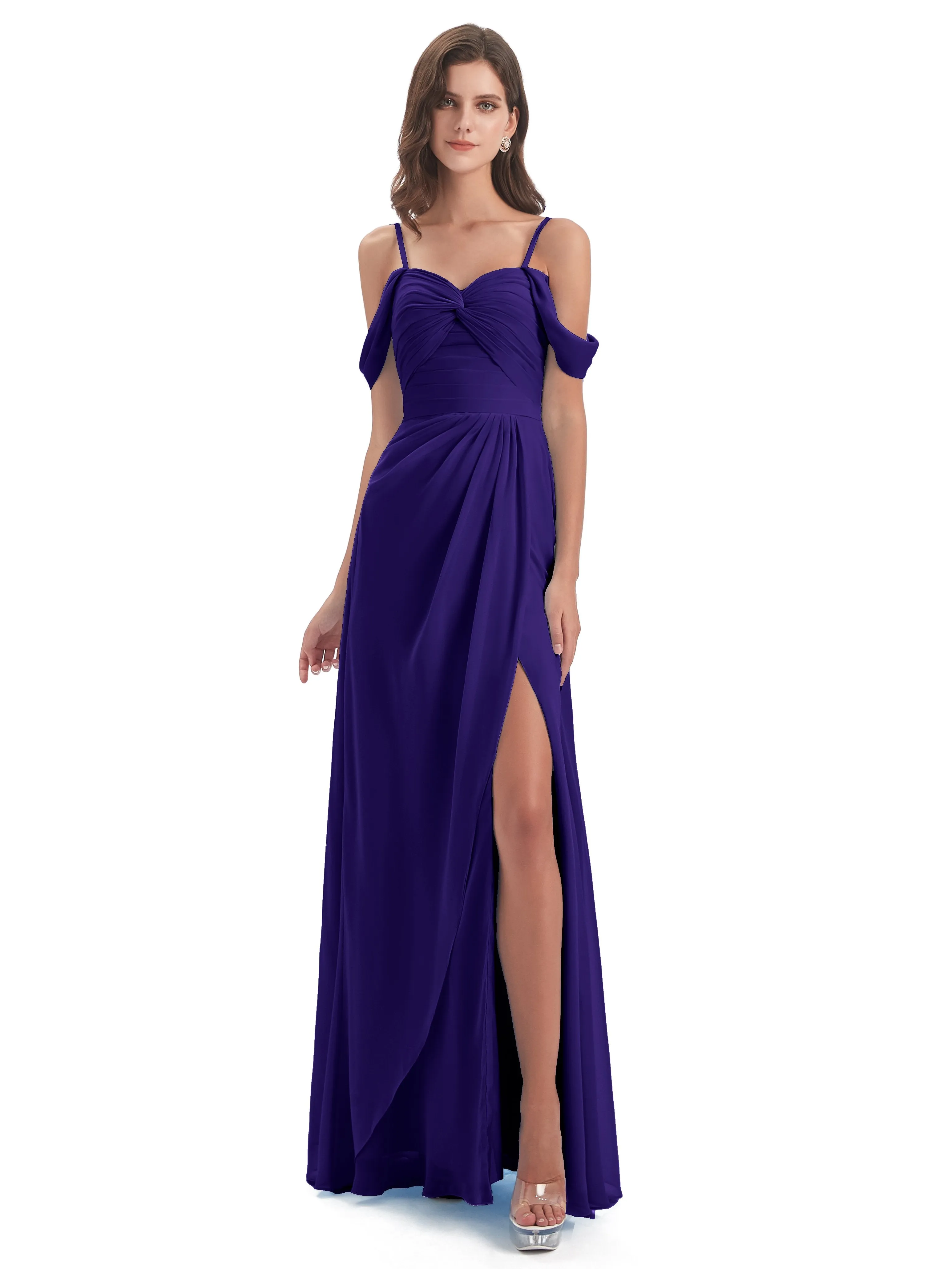 Orla Chiffon Elegant Spaghetti Straps Split Long Bridesmaid Dresses