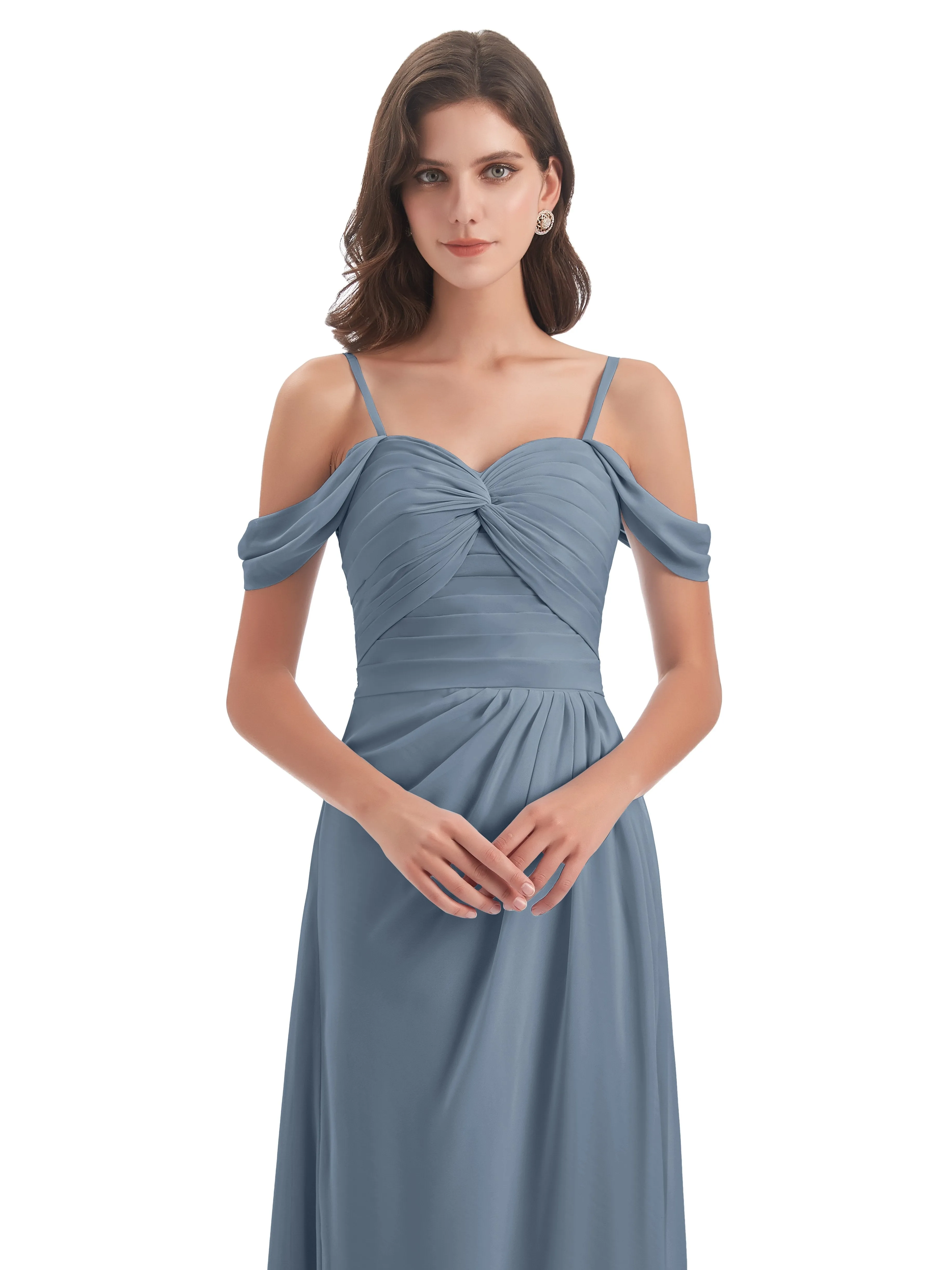 Orla Chiffon Elegant Spaghetti Straps Split Long Bridesmaid Dresses