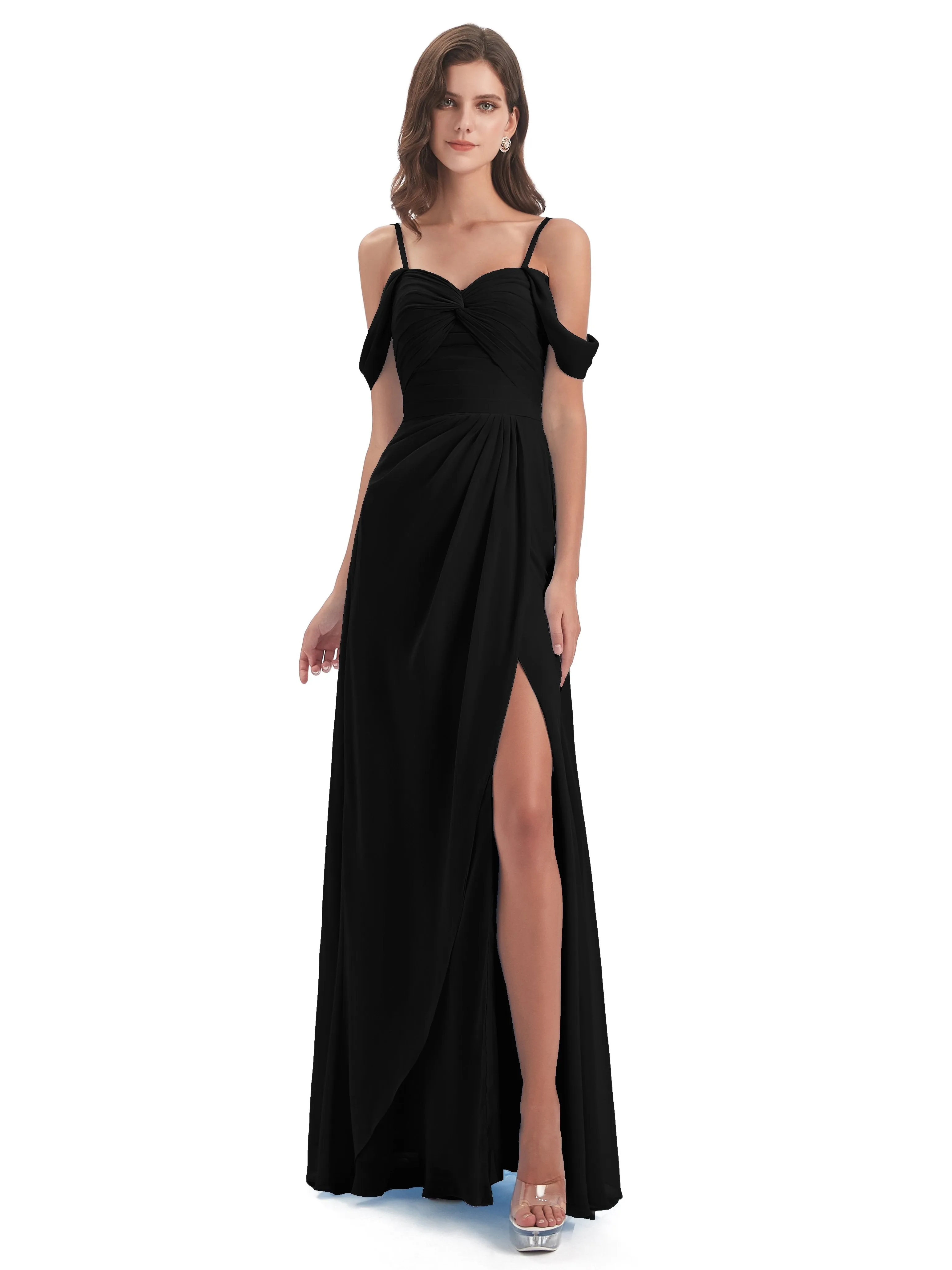 Orla Chiffon Elegant Spaghetti Straps Split Long Bridesmaid Dresses