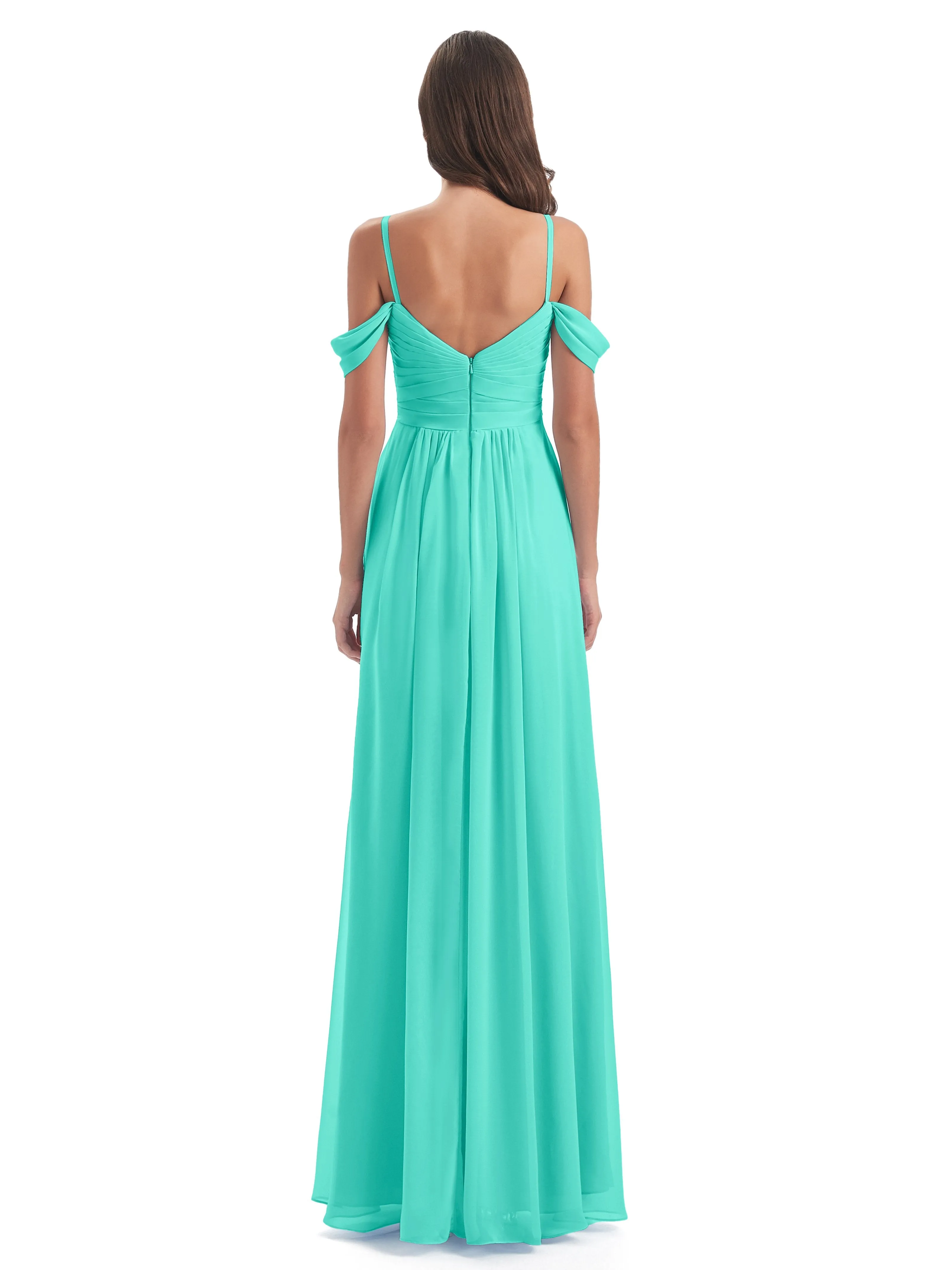 Orla Chiffon Elegant Spaghetti Straps Split Long Bridesmaid Dresses