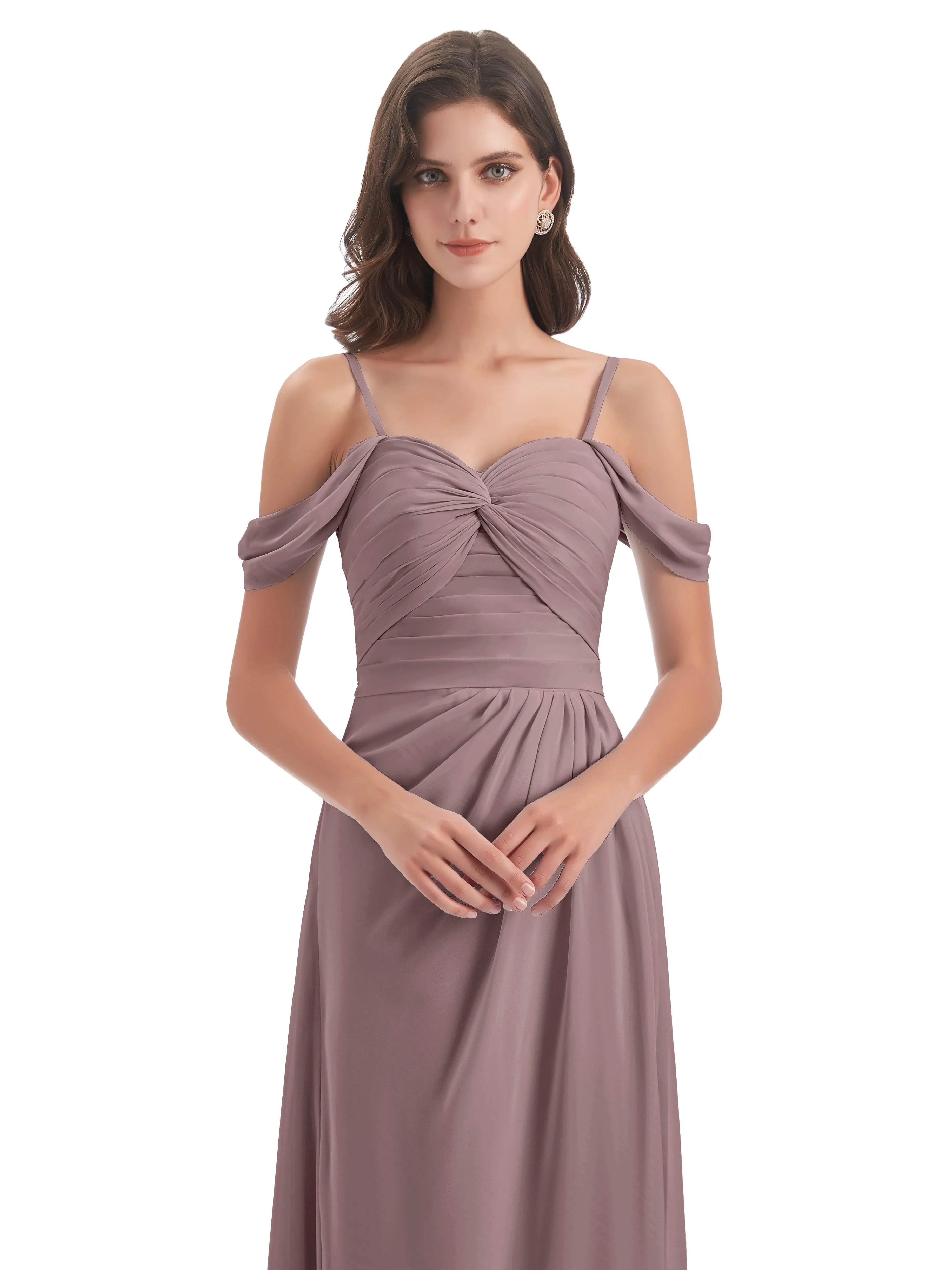 Orla Chiffon Elegant Spaghetti Straps Split Long Bridesmaid Dresses