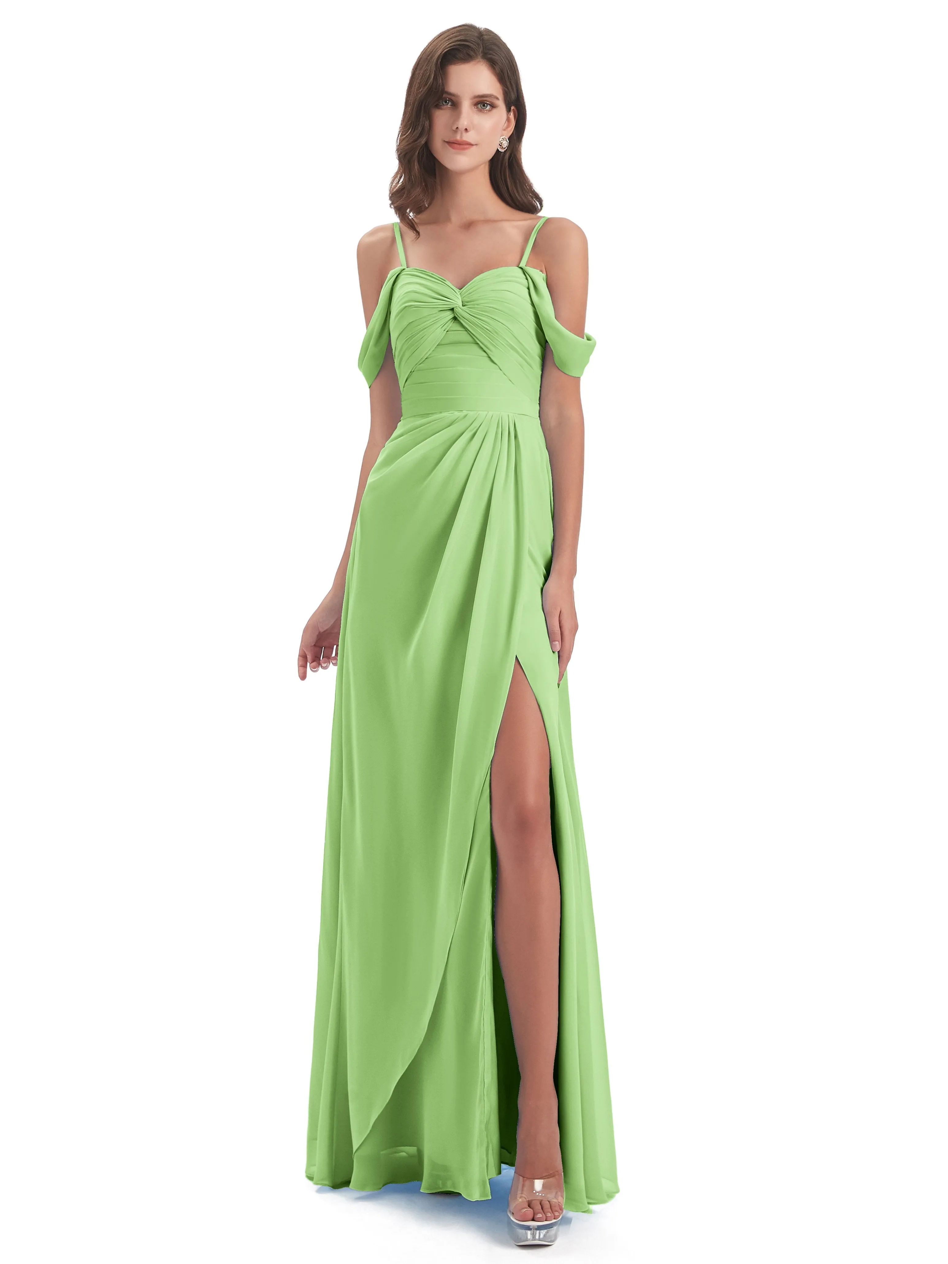 Orla Chiffon Elegant Spaghetti Straps Split Long Bridesmaid Dresses