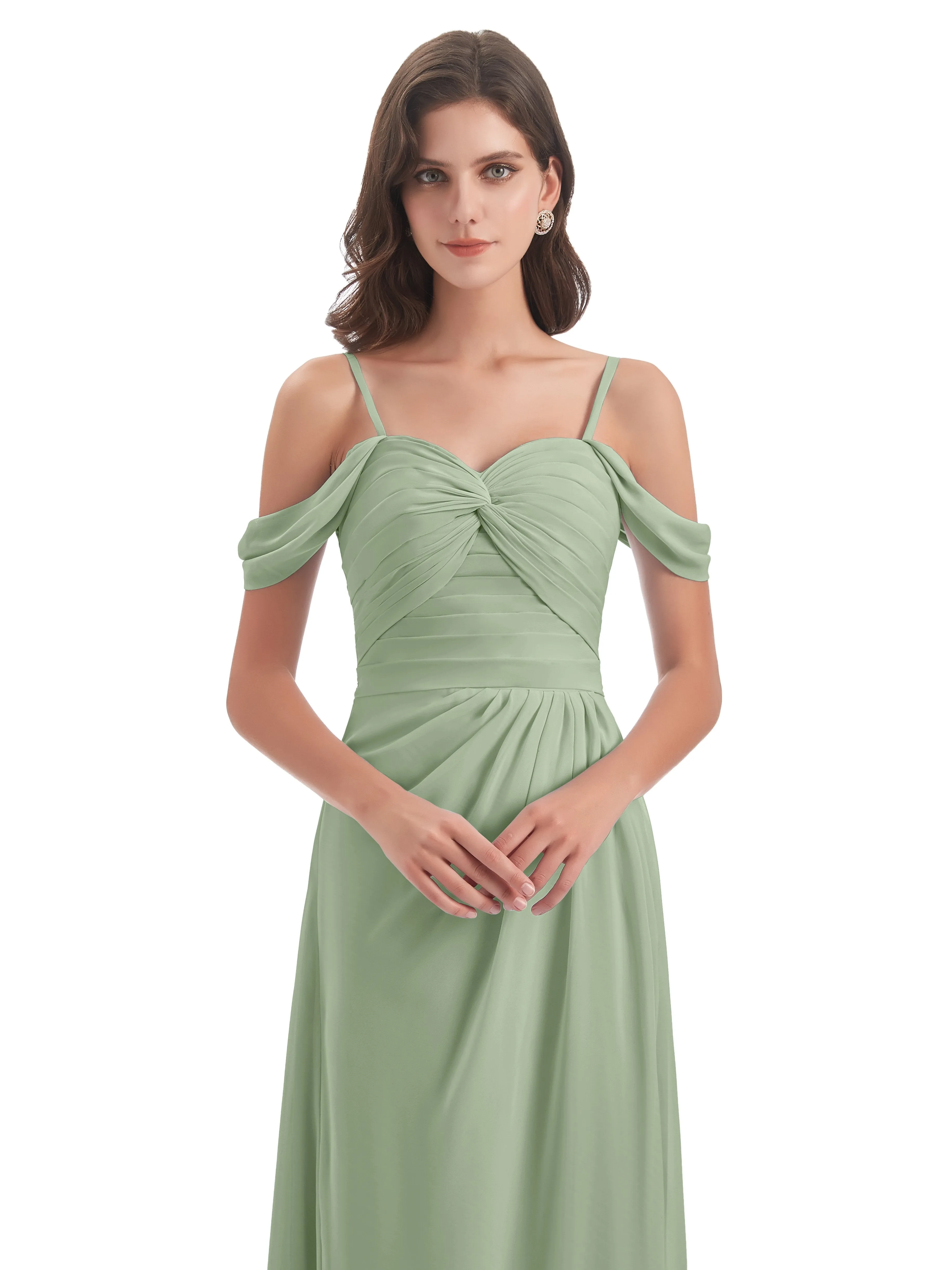 Orla Chiffon Elegant Spaghetti Straps Split Long Bridesmaid Dresses