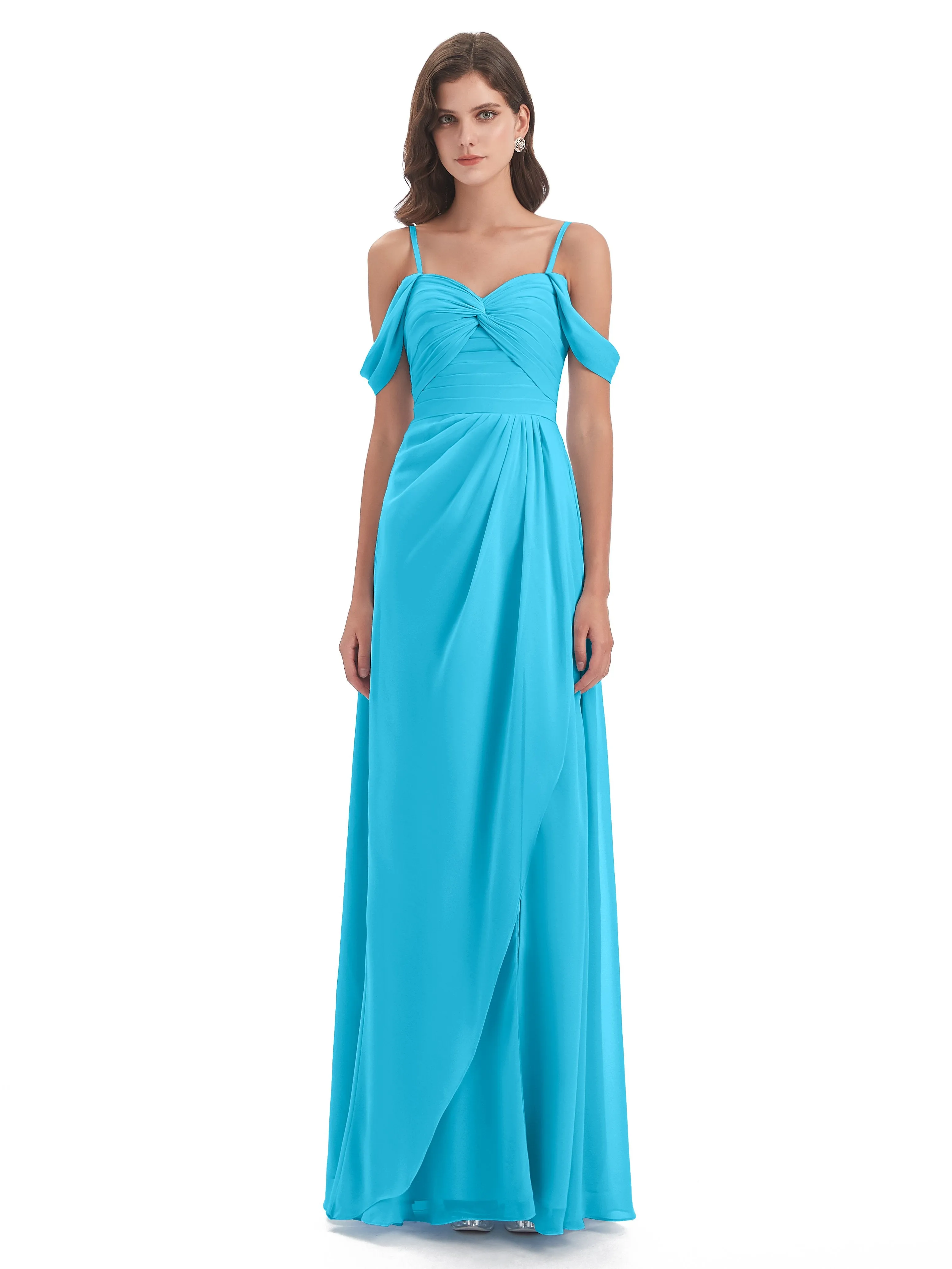 Orla Chiffon Elegant Spaghetti Straps Split Long Bridesmaid Dresses