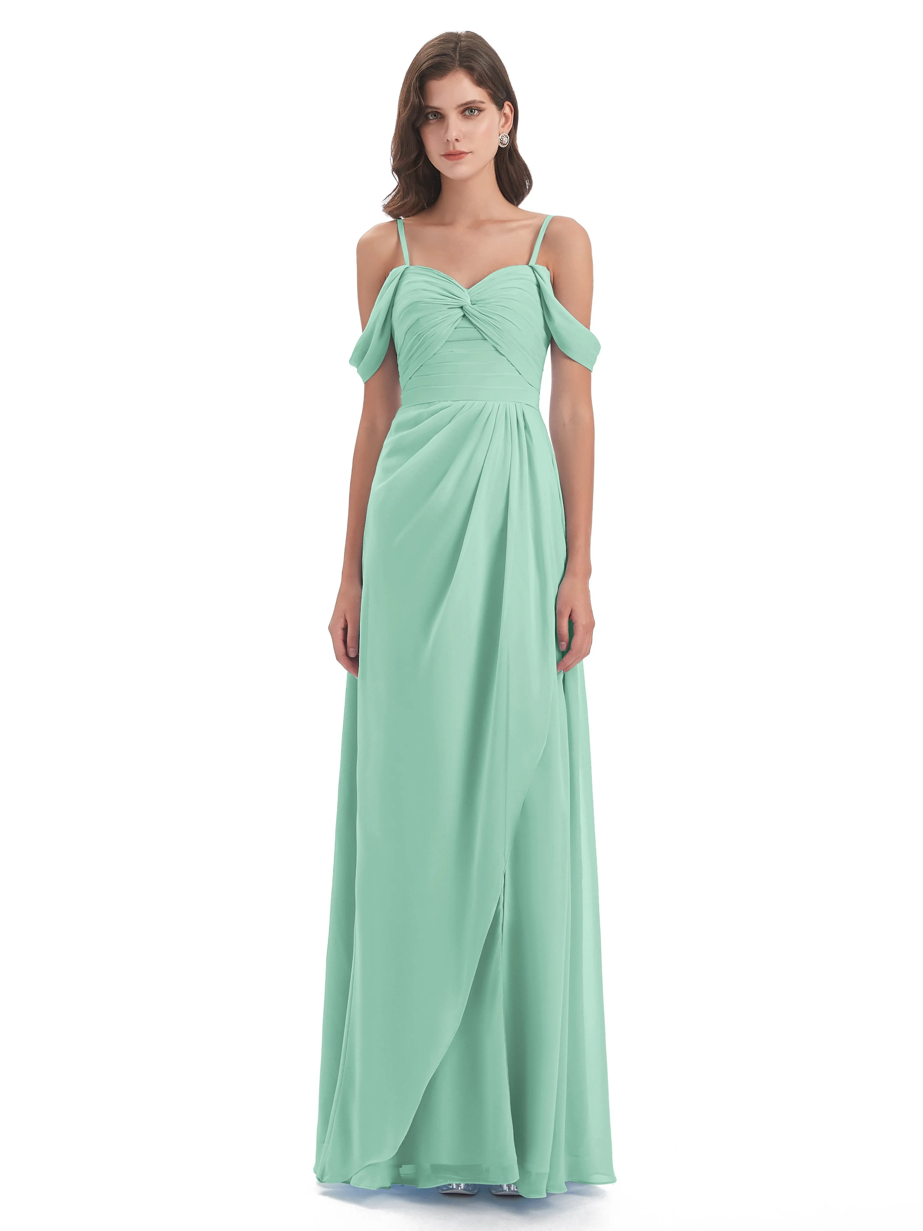 Orla Chiffon Elegant Spaghetti Straps Split Long Bridesmaid Dresses