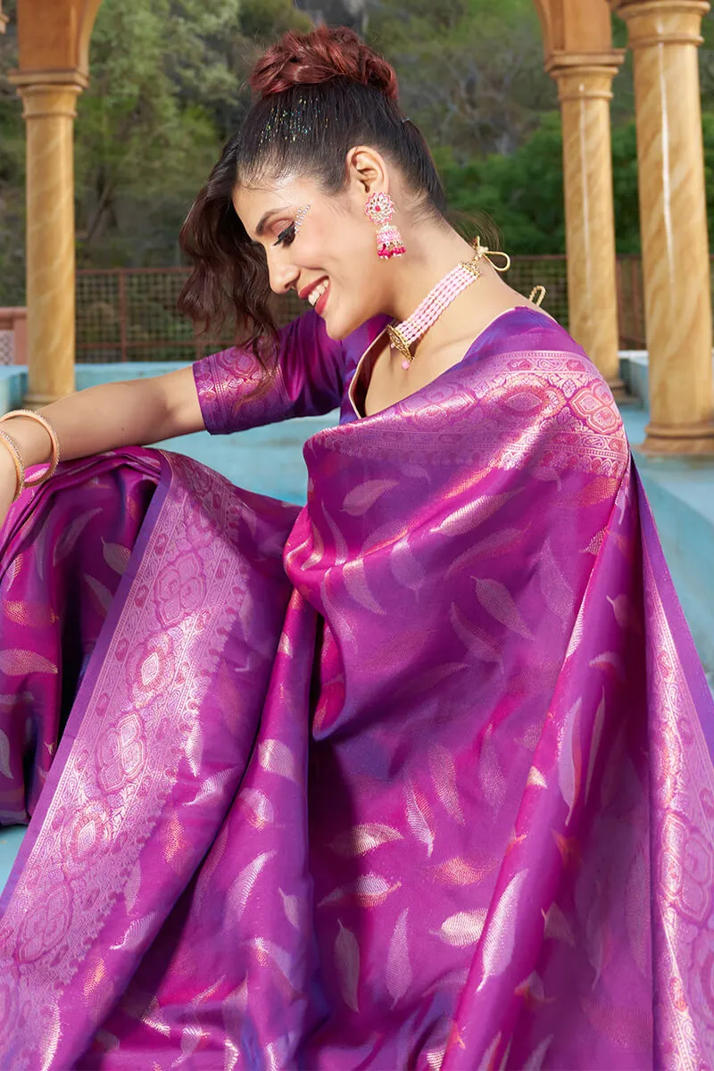 Outstanding Purple Soft Banarasi Silk Saree With Phenomenal Blouse Piece