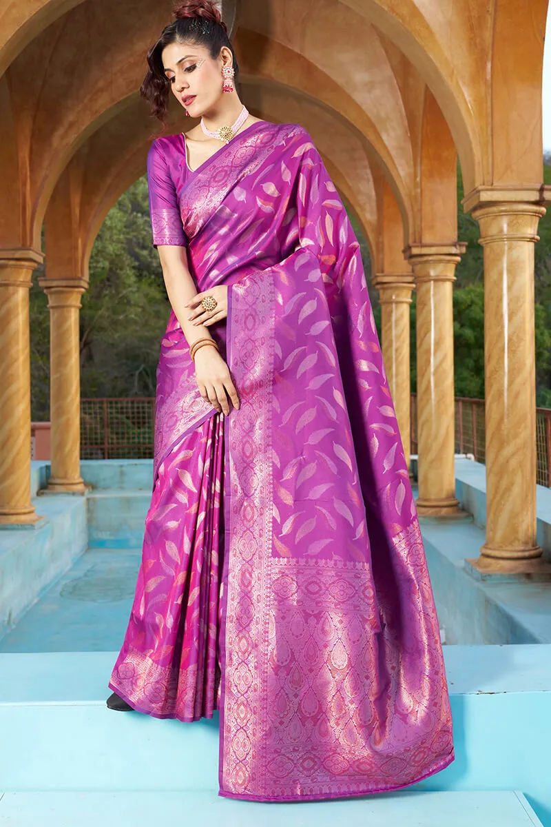 Outstanding Purple Soft Banarasi Silk Saree With Phenomenal Blouse Piece