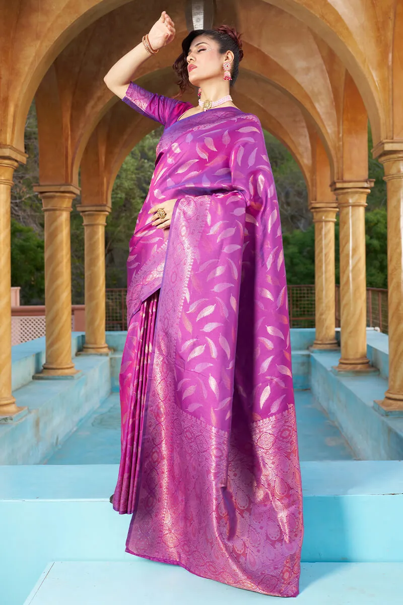 Outstanding Purple Soft Banarasi Silk Saree With Phenomenal Blouse Piece