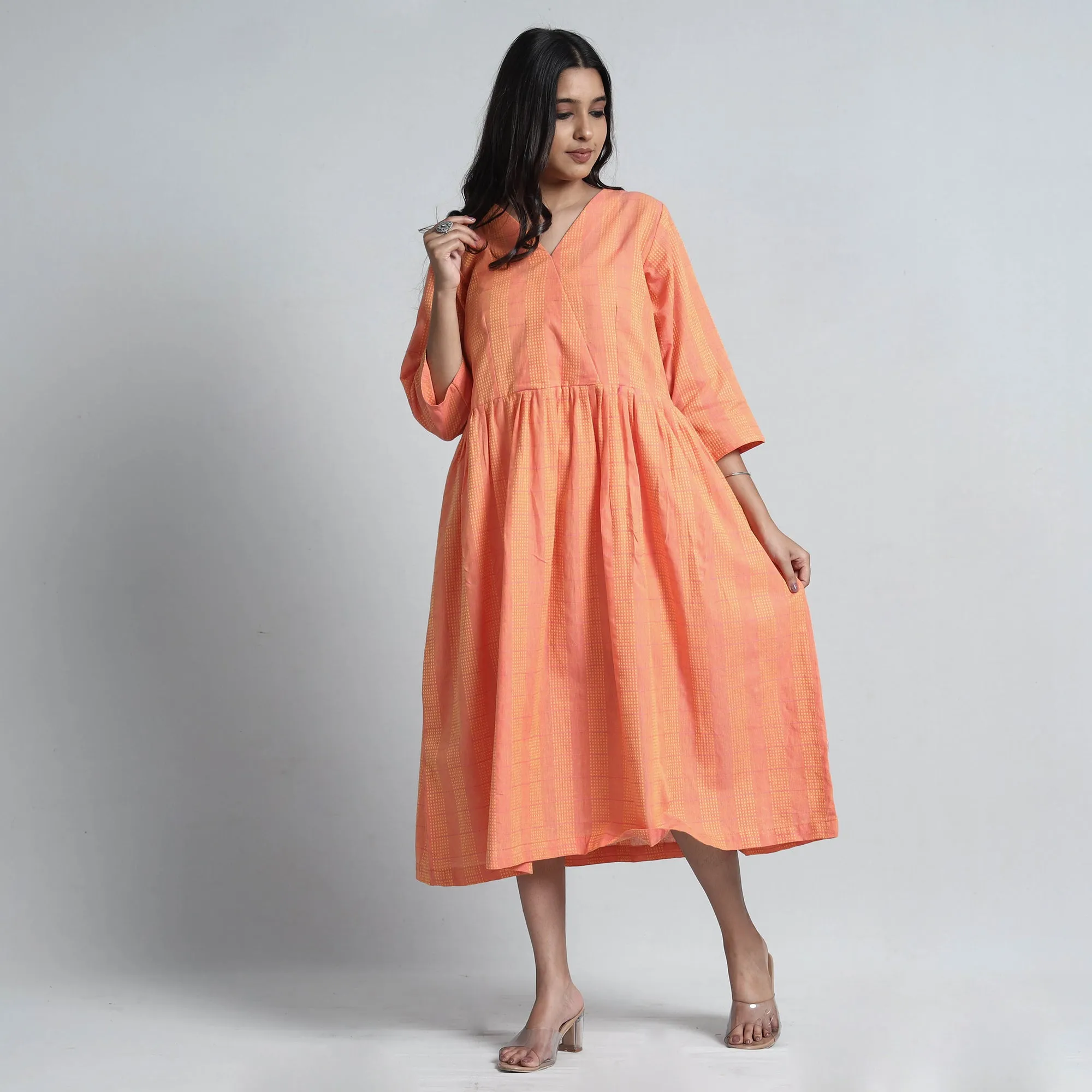 Peach - Exquisite Jacquard Cotton Dress