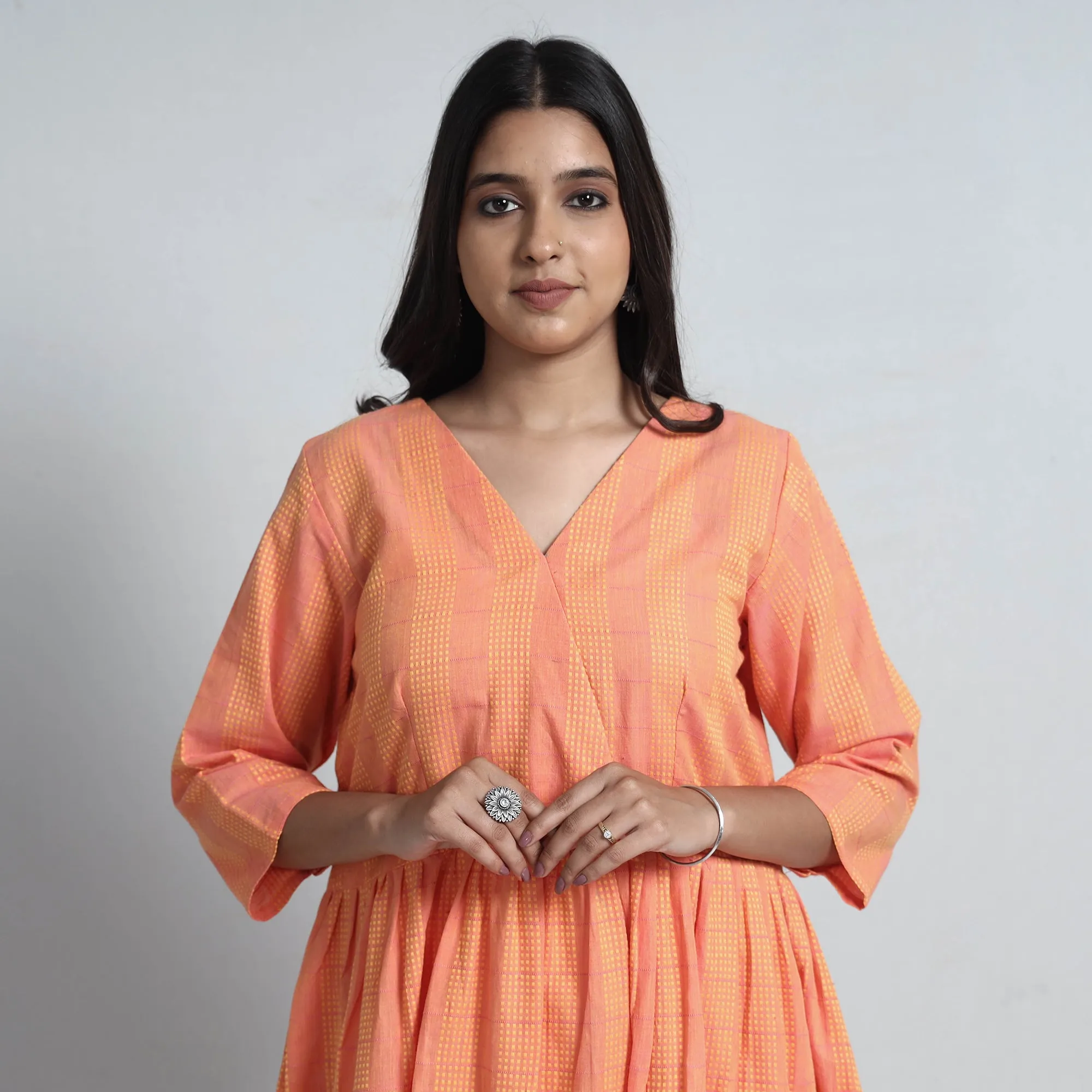 Peach - Exquisite Jacquard Cotton Dress