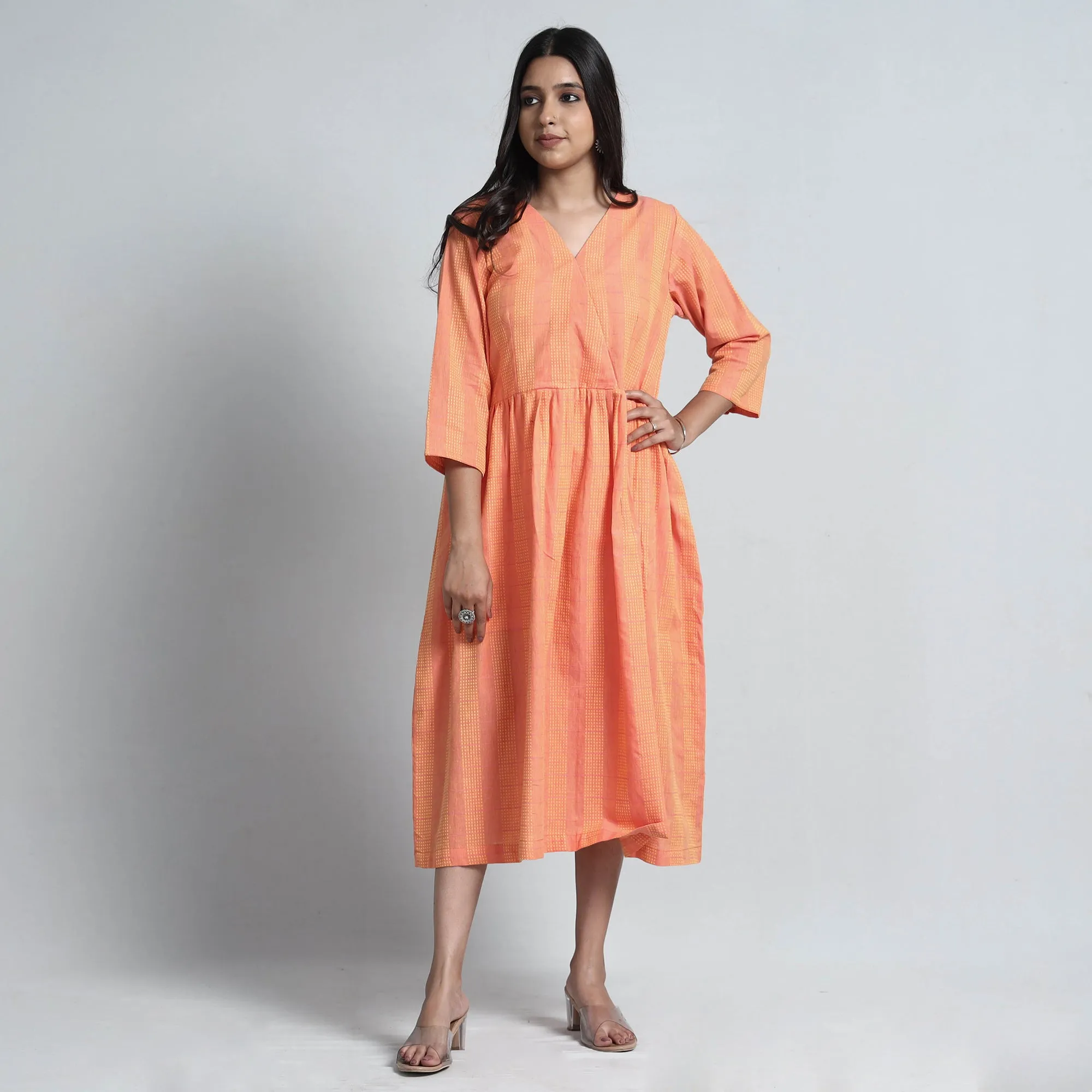 Peach - Exquisite Jacquard Cotton Dress