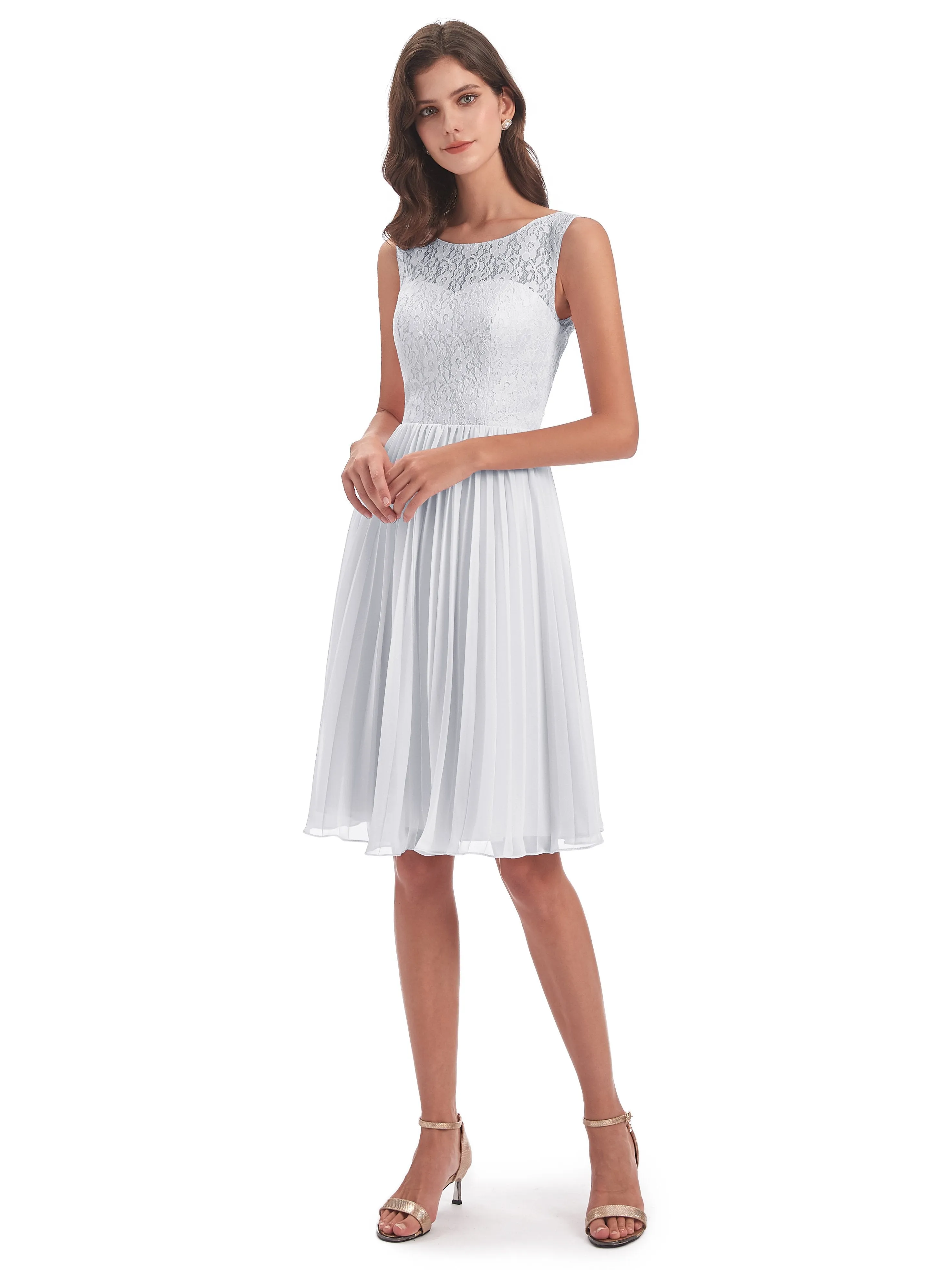 Phoebe Fitted Chiffon/Lace A-line Bateau Short Bridesmaid Dresses