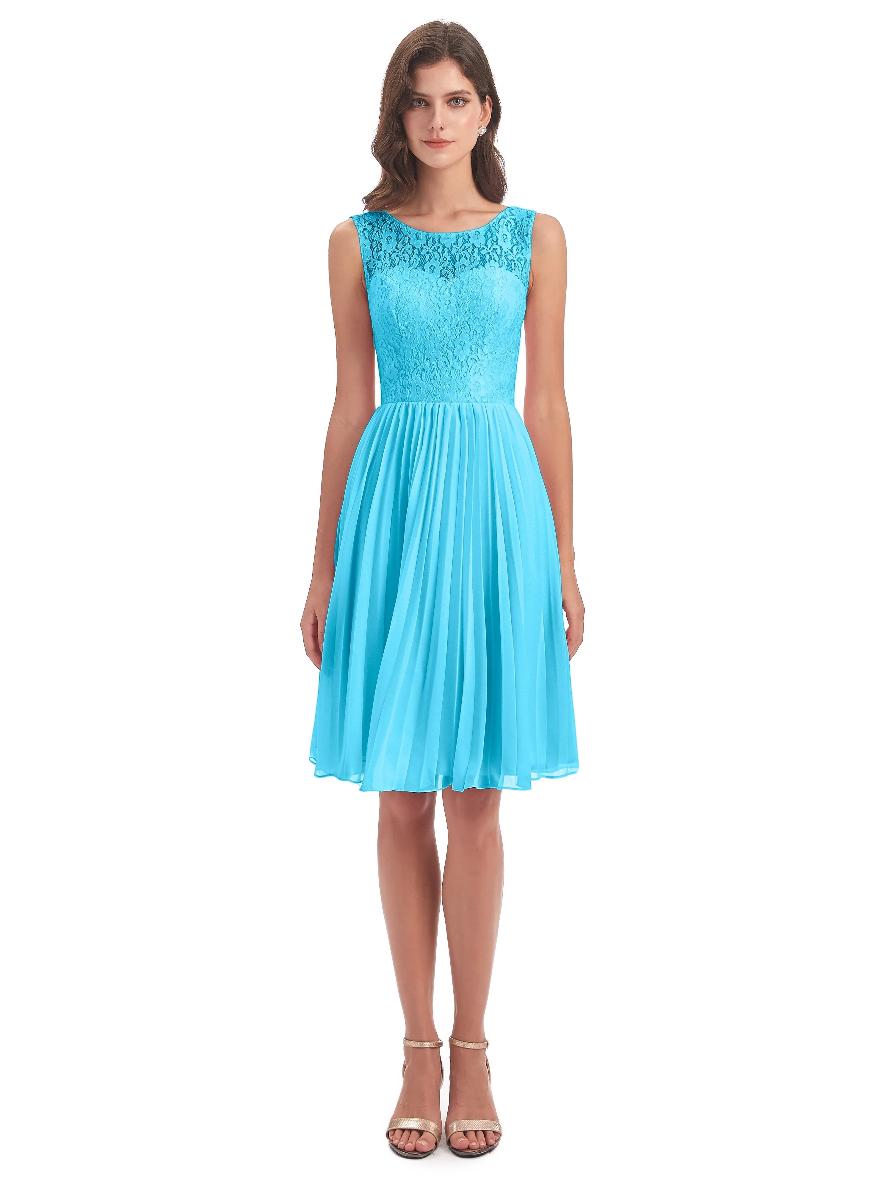 Phoebe Fitted Chiffon/Lace A-line Bateau Short Bridesmaid Dresses