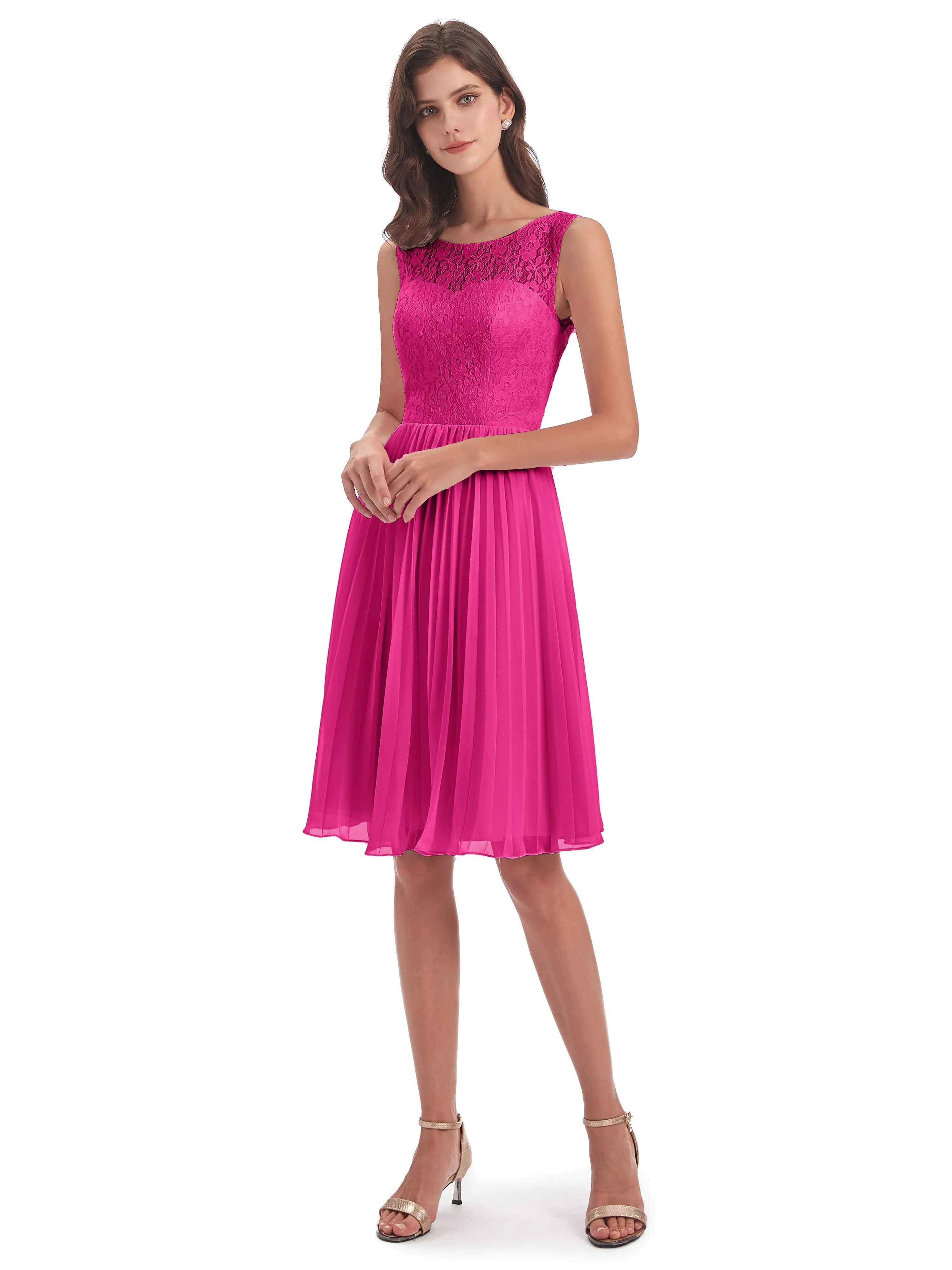 Phoebe Fitted Chiffon/Lace A-line Bateau Short Bridesmaid Dresses