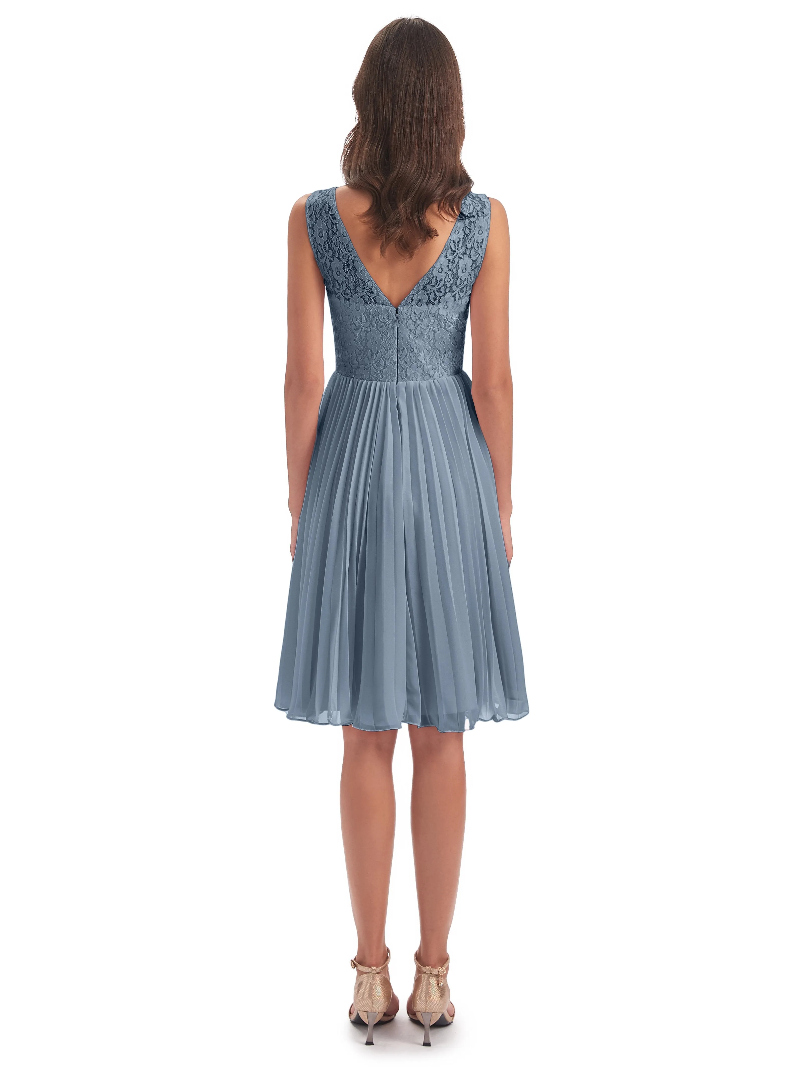 Phoebe Fitted Chiffon/Lace A-line Bateau Short Bridesmaid Dresses