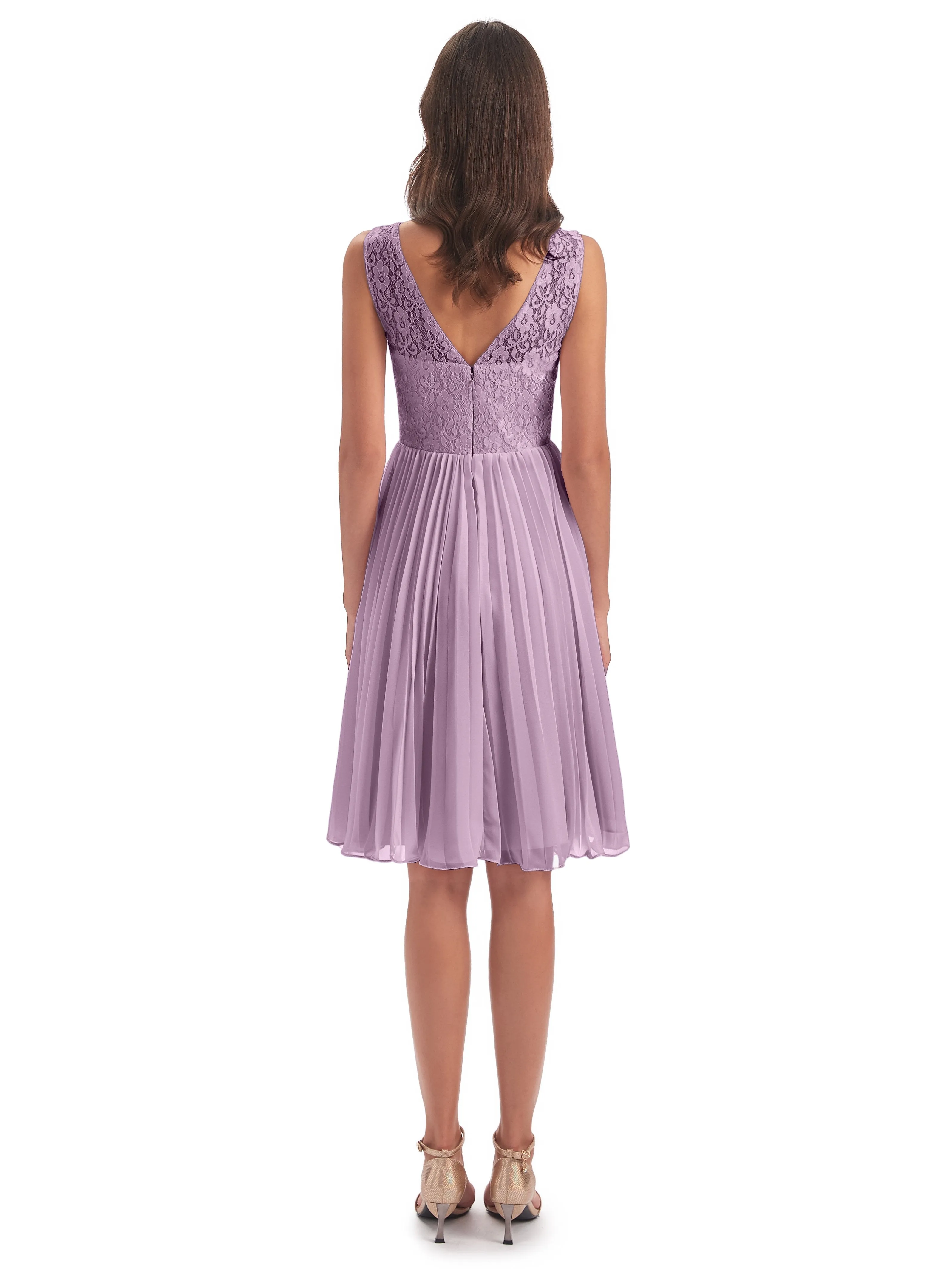 Phoebe Fitted Chiffon/Lace A-line Bateau Short Bridesmaid Dresses