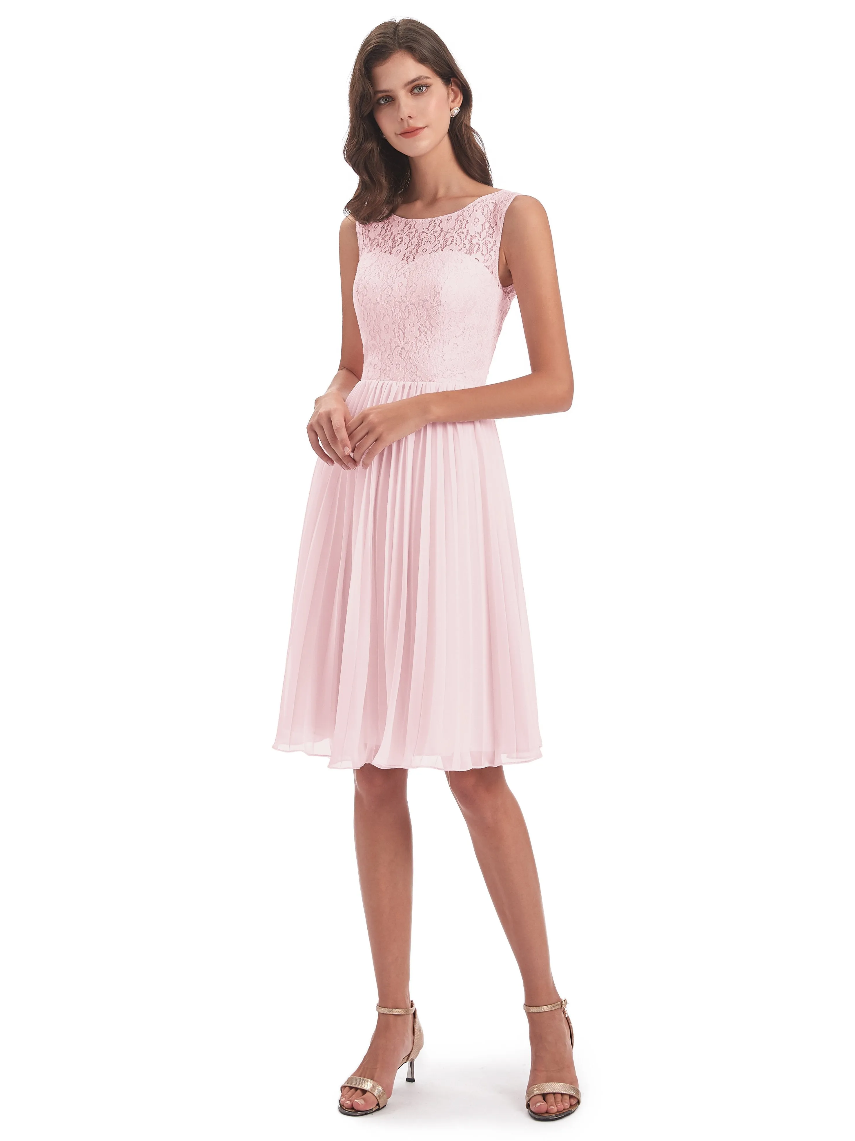 Phoebe Fitted Chiffon/Lace A-line Bateau Short Bridesmaid Dresses