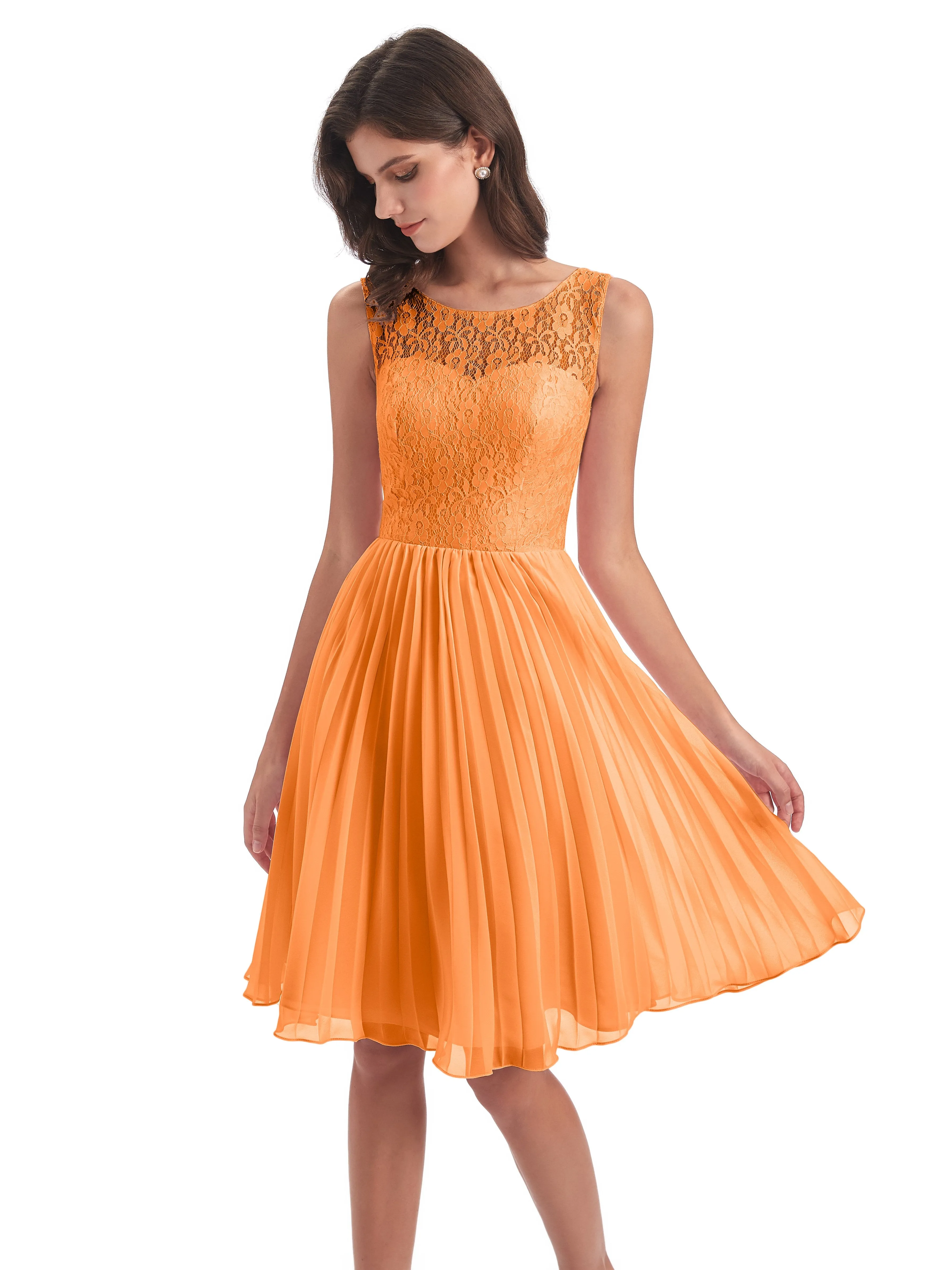 Phoebe Fitted Chiffon/Lace A-line Bateau Short Bridesmaid Dresses