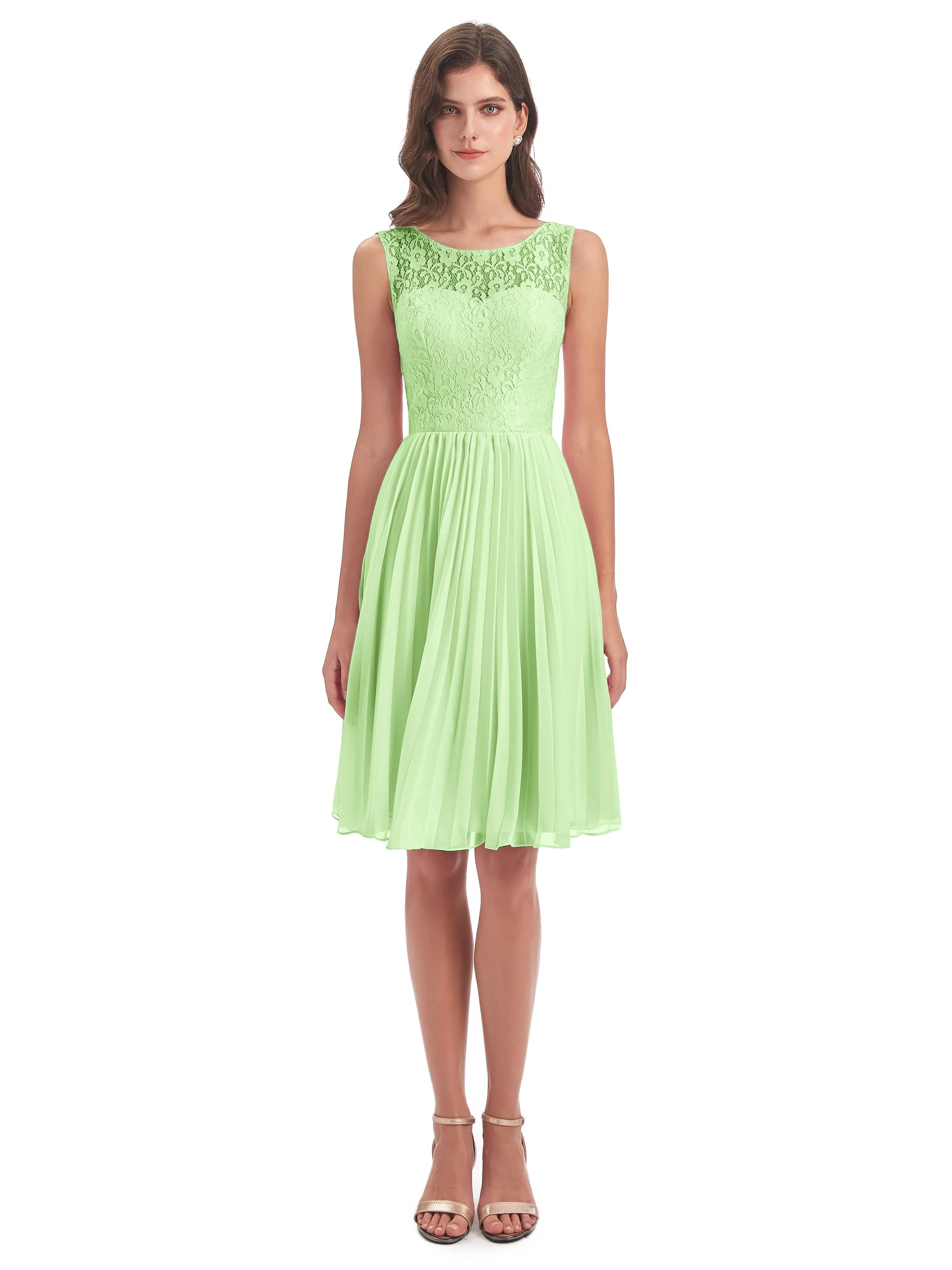 Phoebe Fitted Chiffon/Lace A-line Bateau Short Bridesmaid Dresses