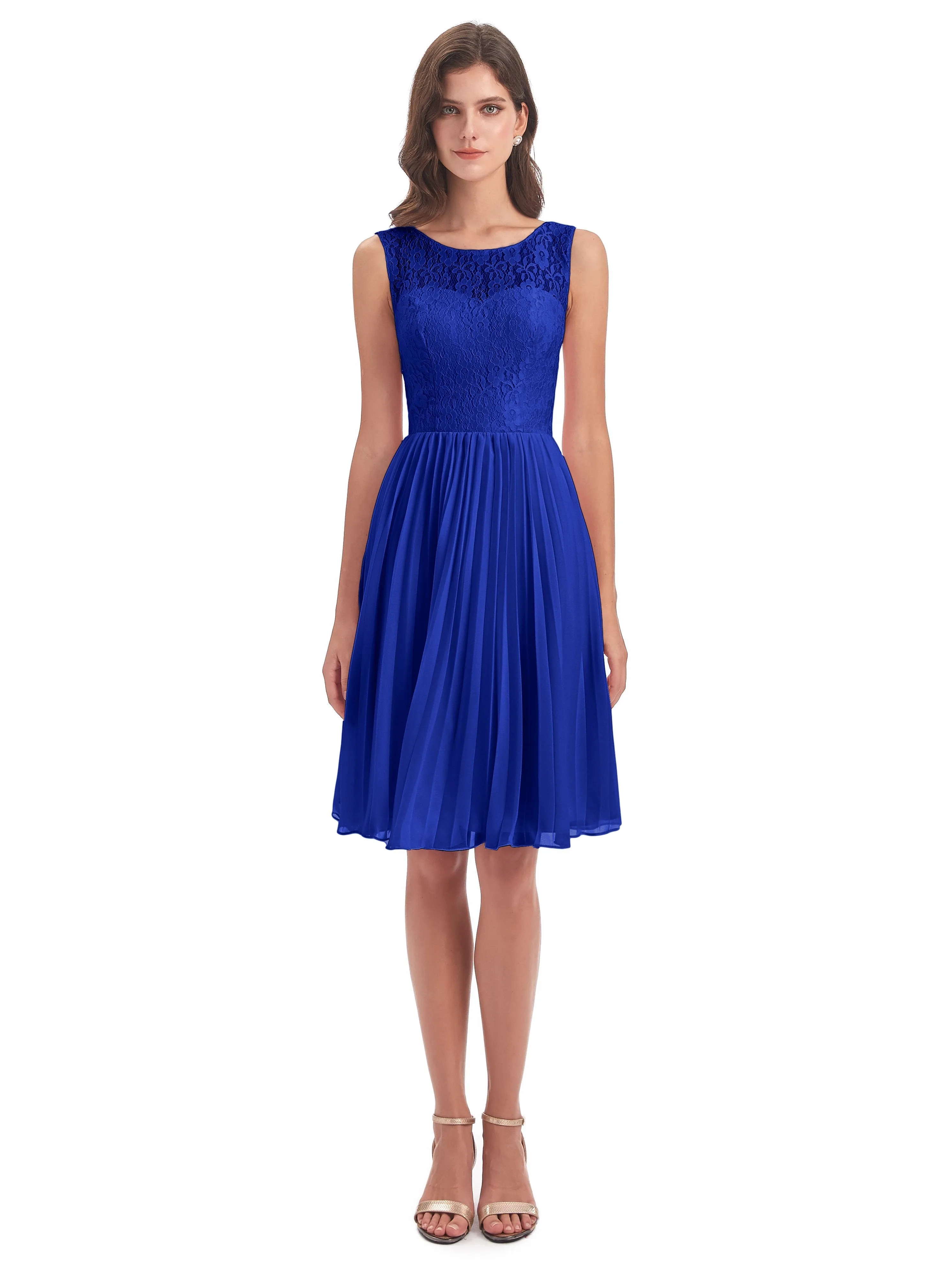 Phoebe Fitted Chiffon/Lace A-line Bateau Short Bridesmaid Dresses