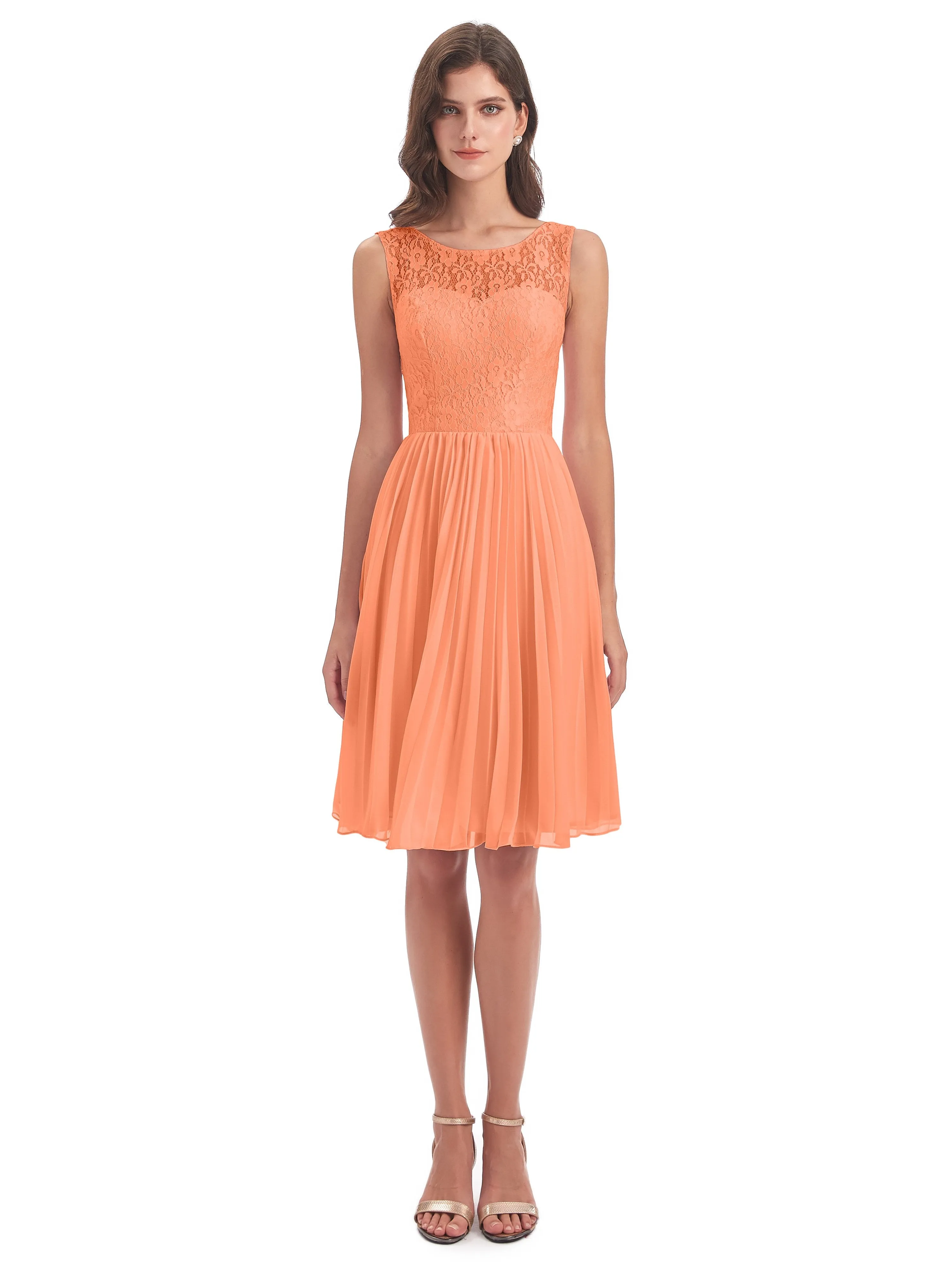 Phoebe Fitted Chiffon/Lace A-line Bateau Short Bridesmaid Dresses