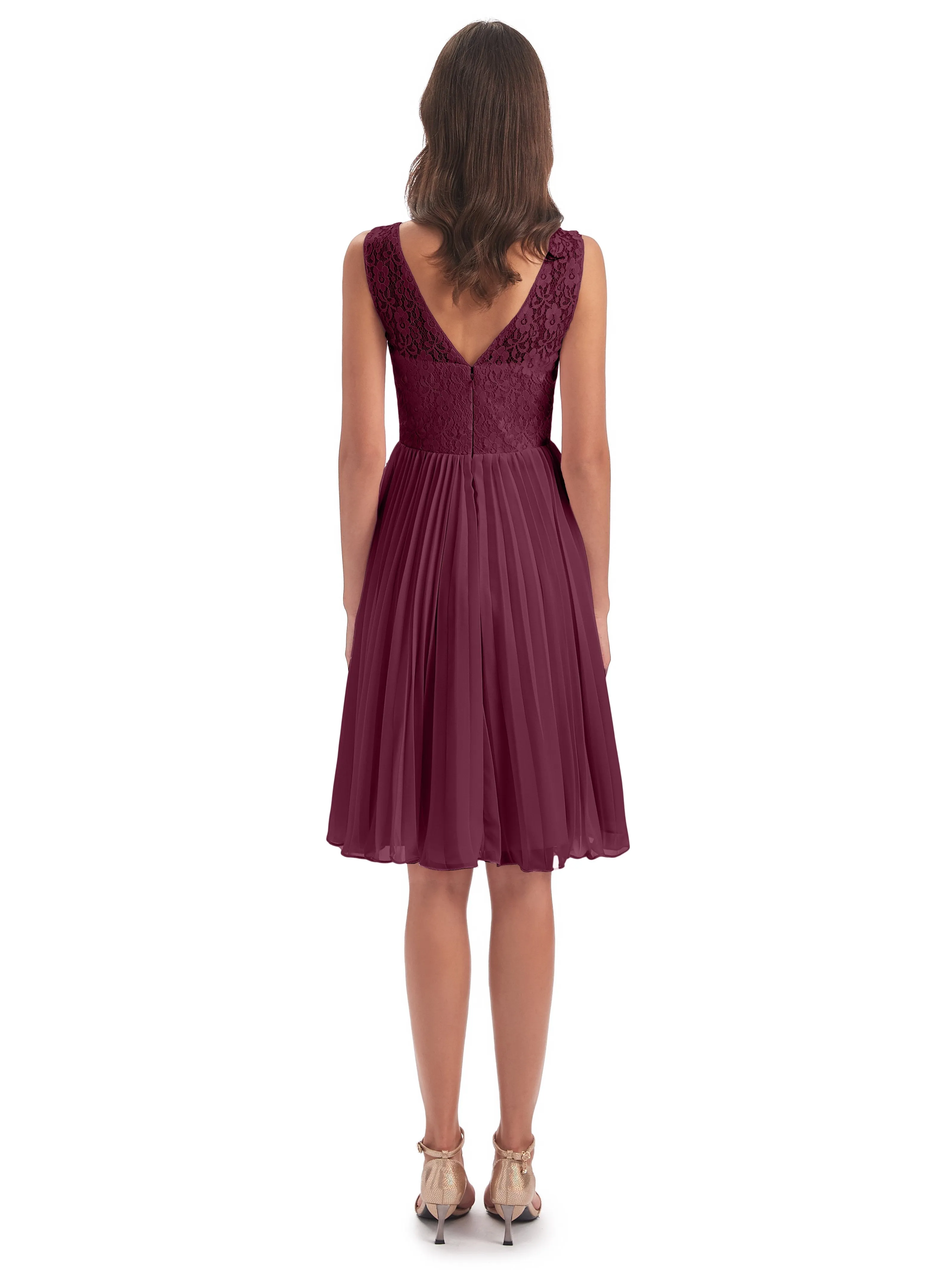 Phoebe Fitted Chiffon/Lace A-line Bateau Short Bridesmaid Dresses