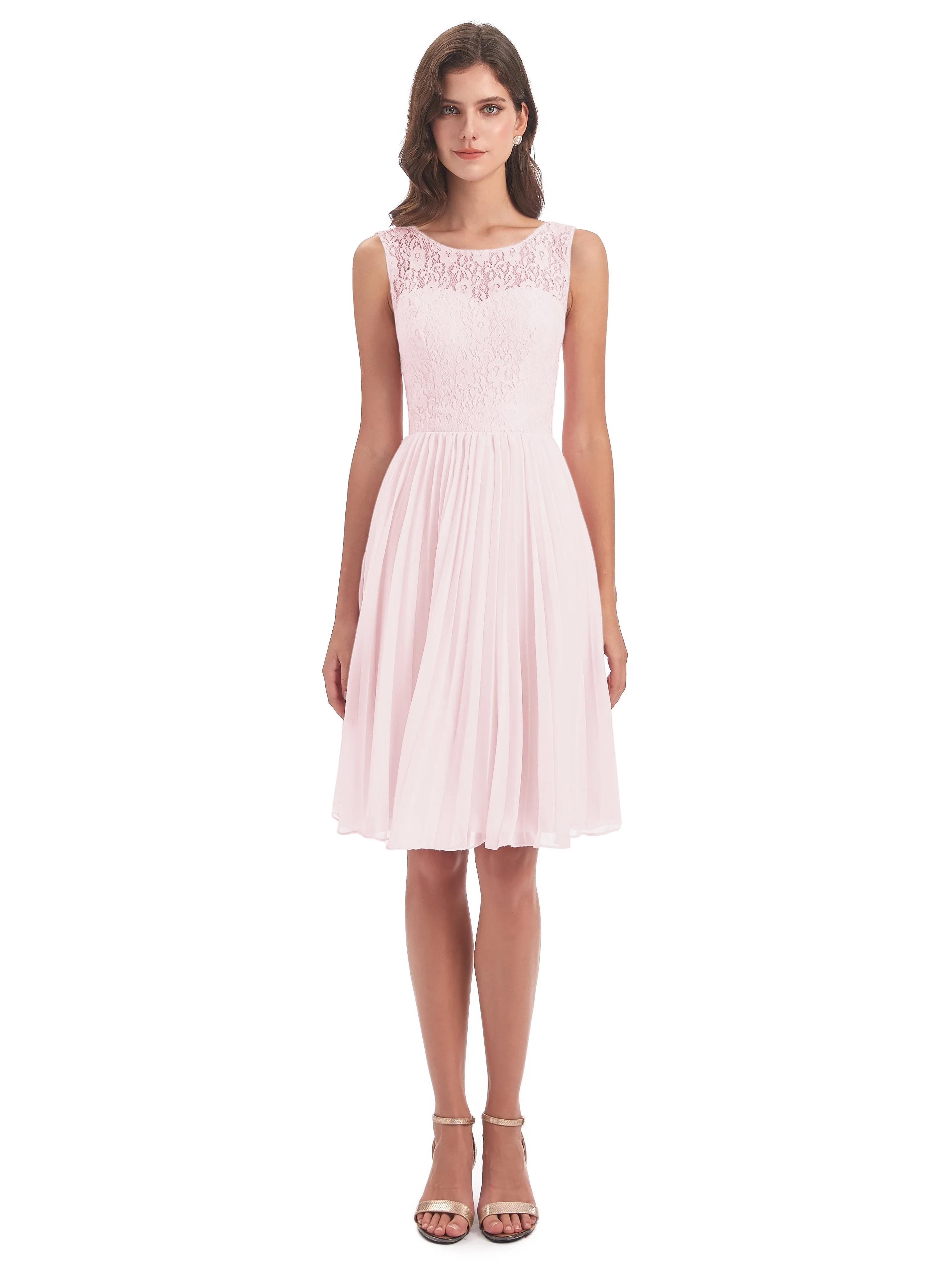 Phoebe Fitted Chiffon/Lace A-line Bateau Short Bridesmaid Dresses