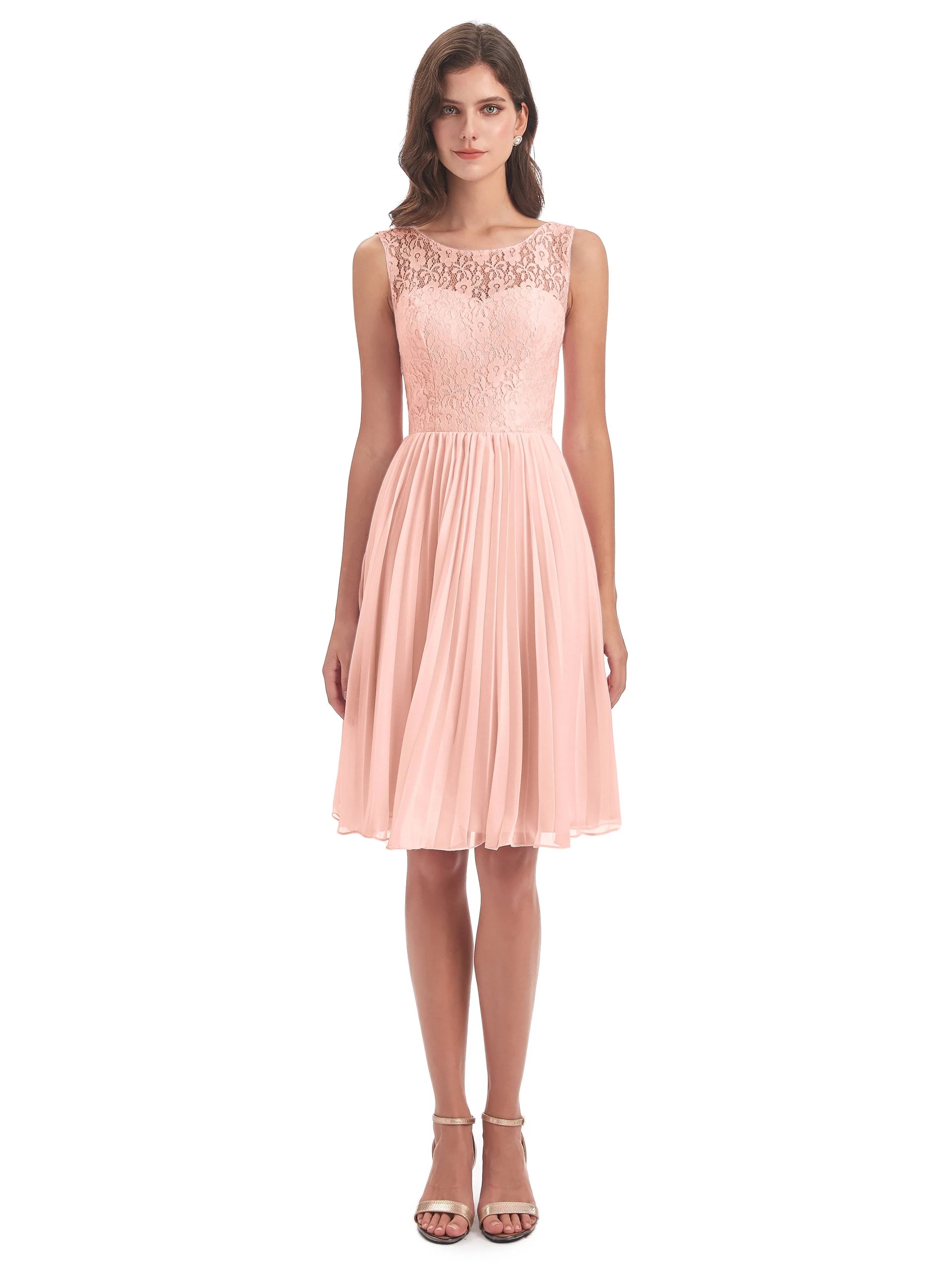 Phoebe Fitted Chiffon/Lace A-line Bateau Short Bridesmaid Dresses