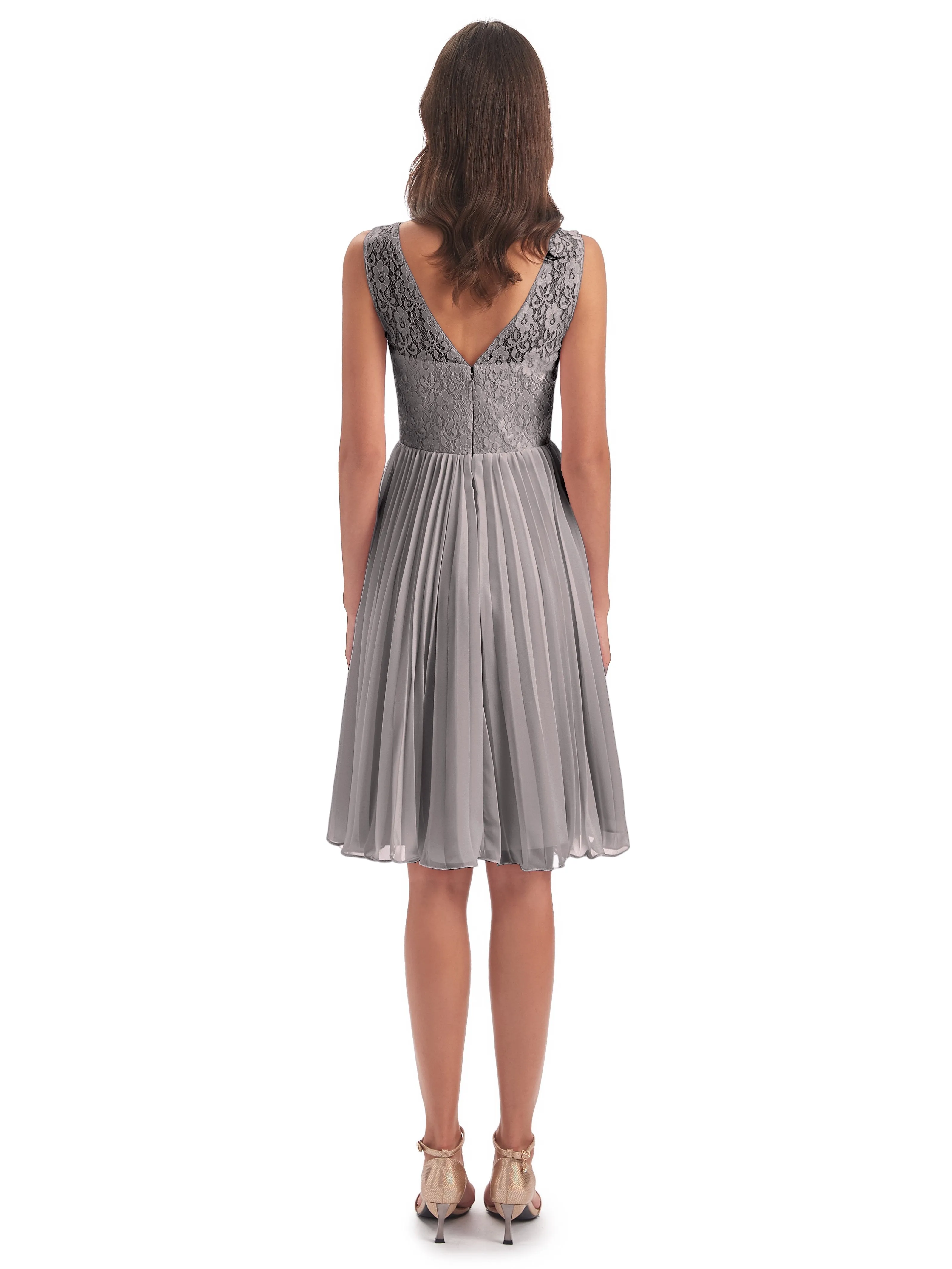 Phoebe Fitted Chiffon/Lace A-line Bateau Short Bridesmaid Dresses