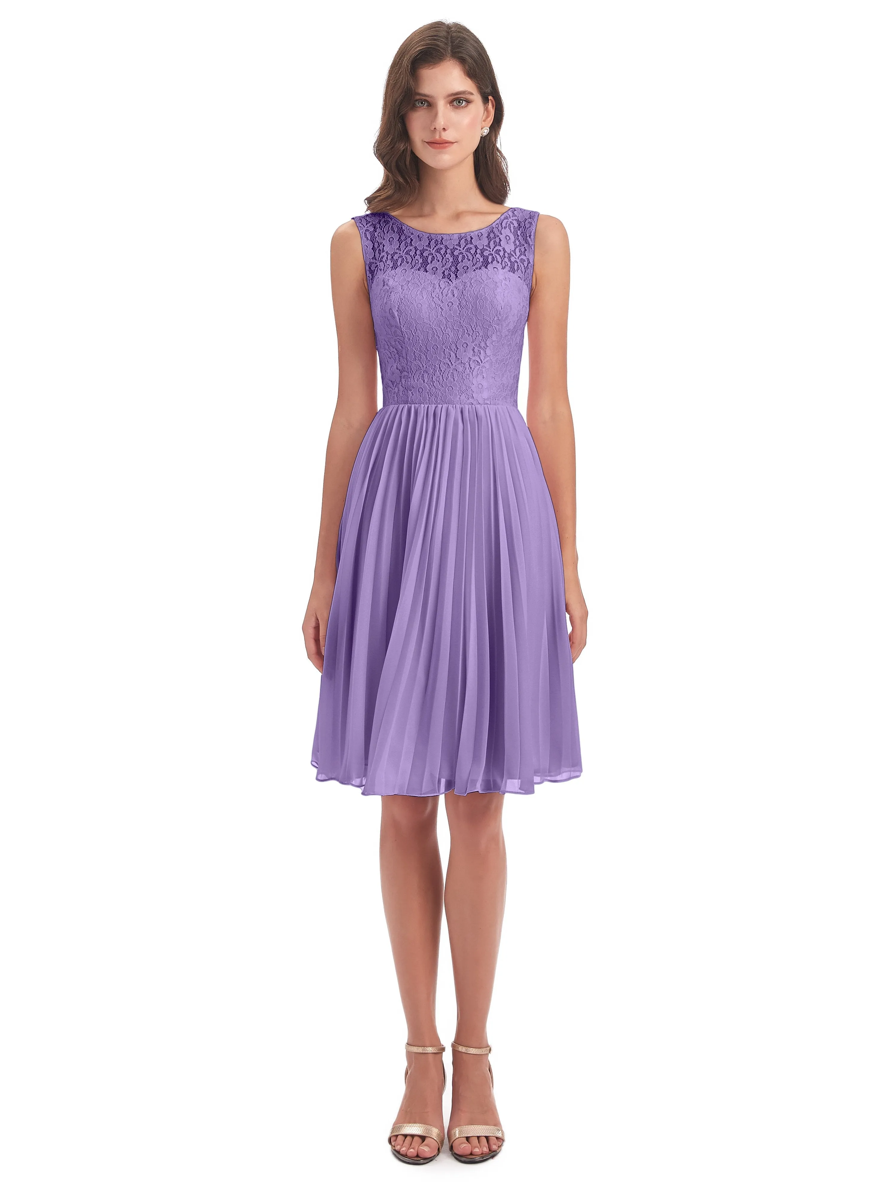 Phoebe Fitted Chiffon/Lace A-line Bateau Short Bridesmaid Dresses