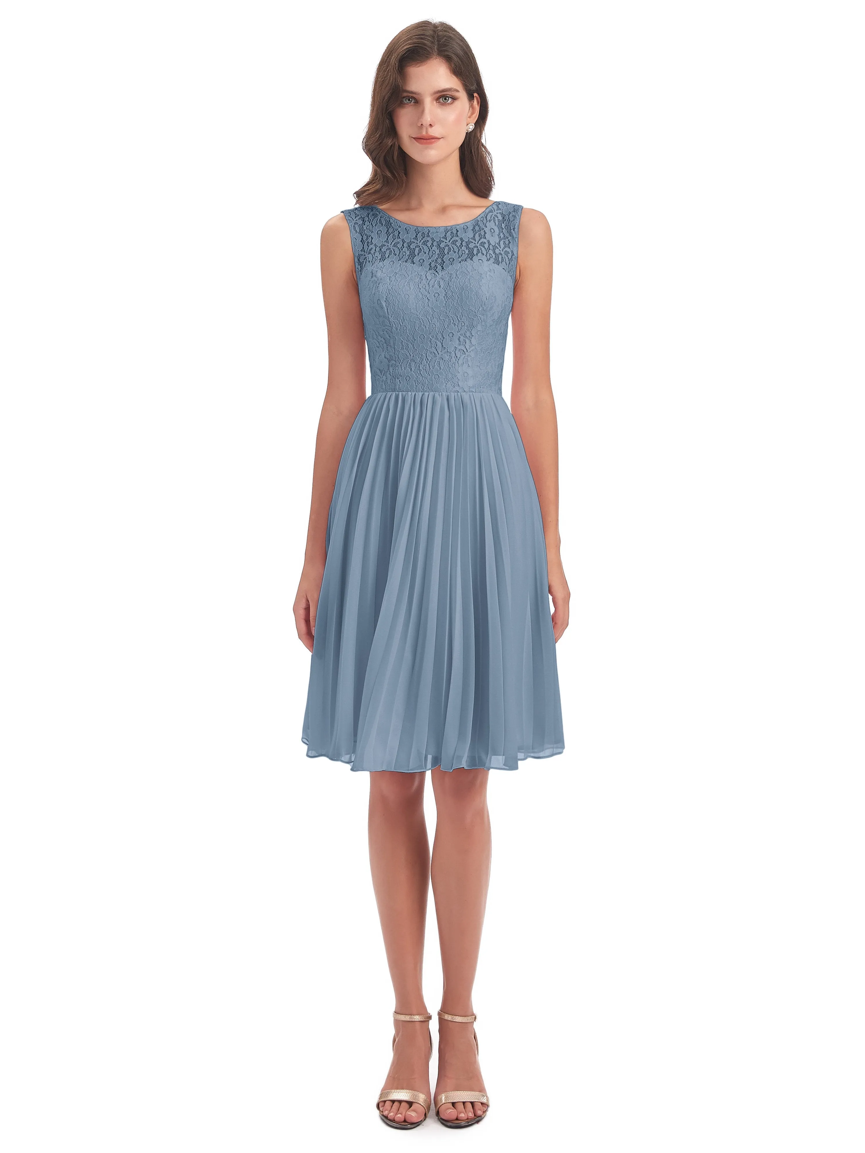 Phoebe Fitted Chiffon/Lace A-line Bateau Short Bridesmaid Dresses